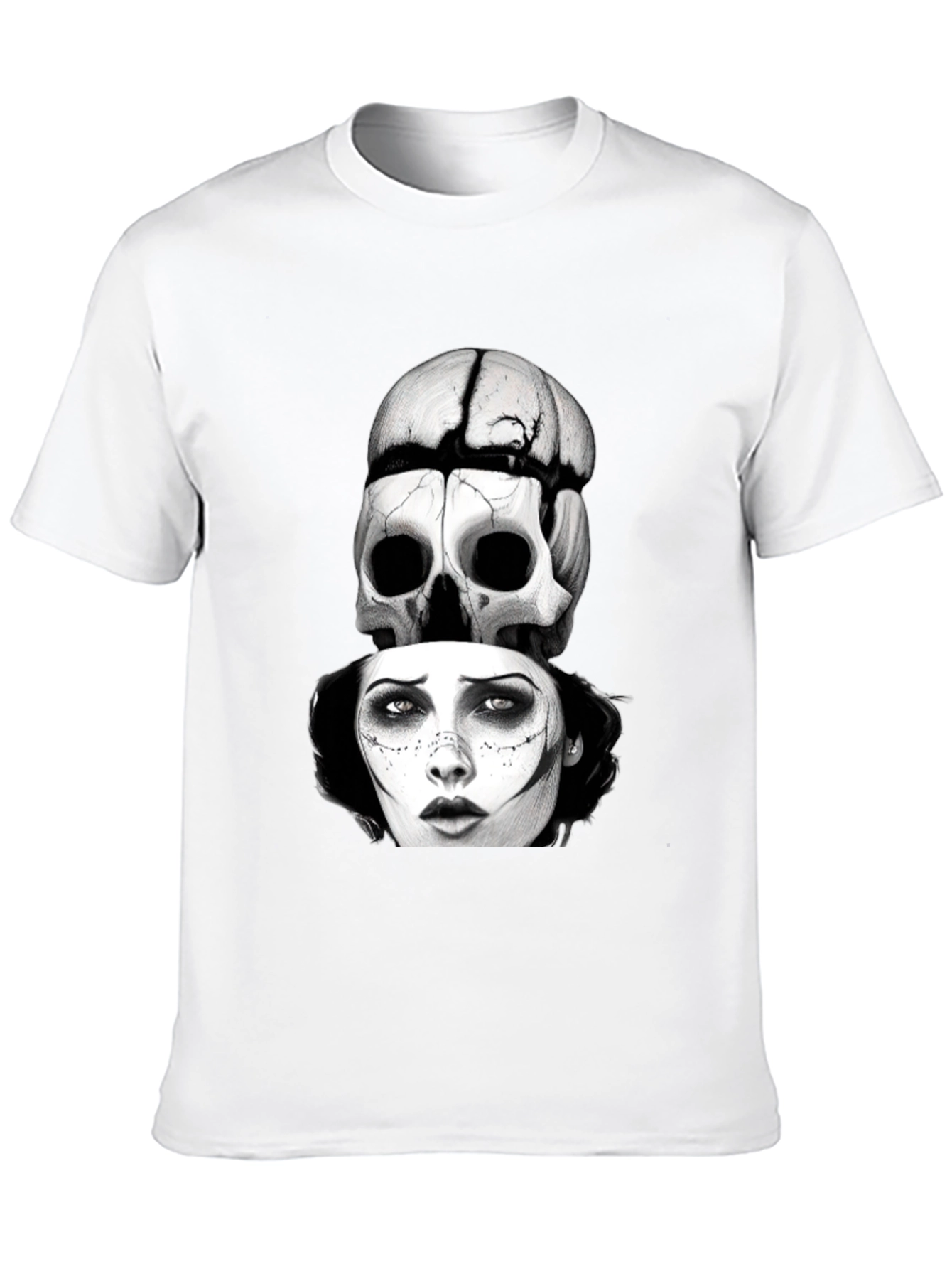 Black Skull & Woman Graphic T-Shirt - Gothic Style view 10