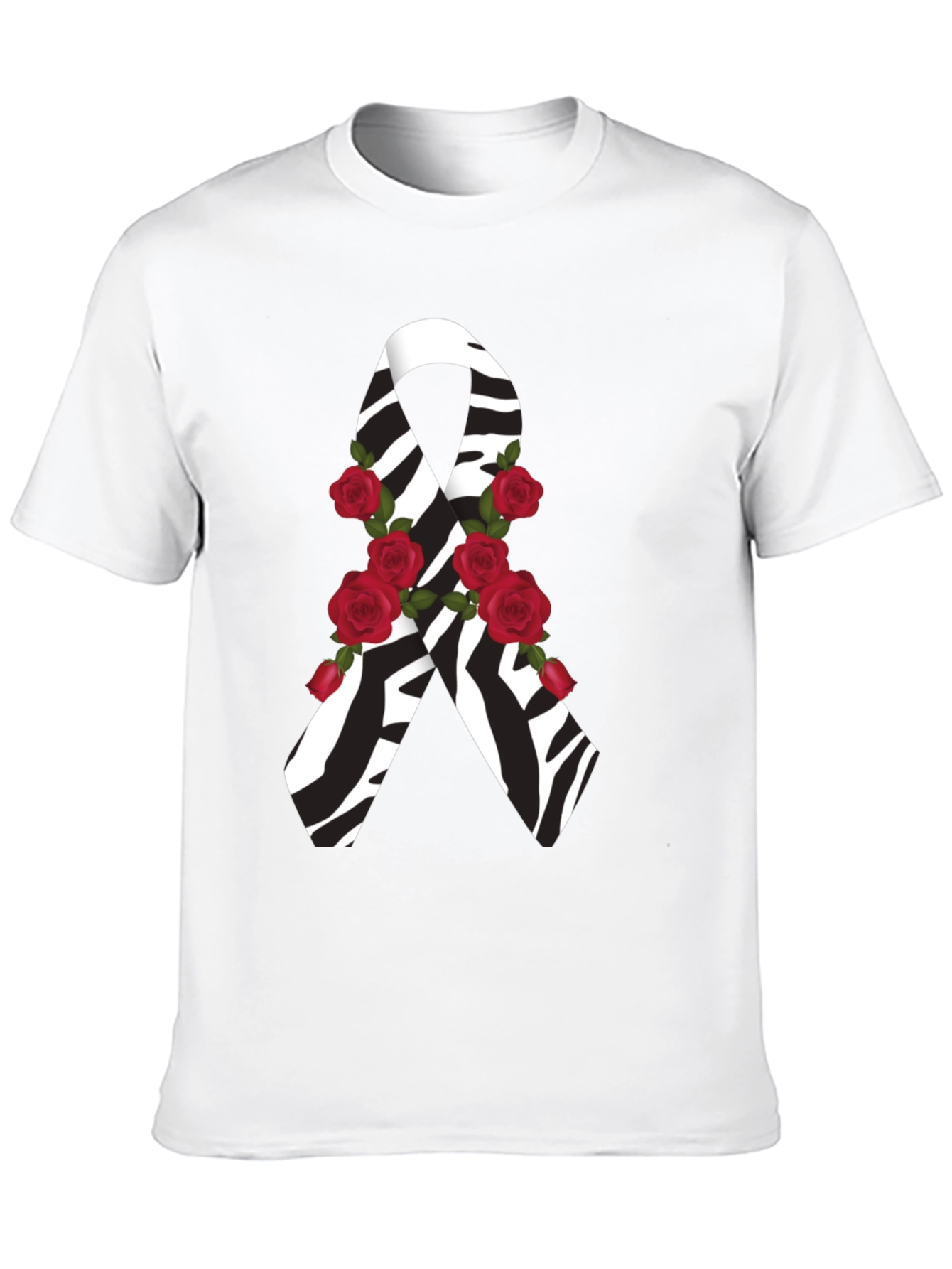 Black Zebra Stripe Awareness Ribbon Rose Graphic Tee view 10