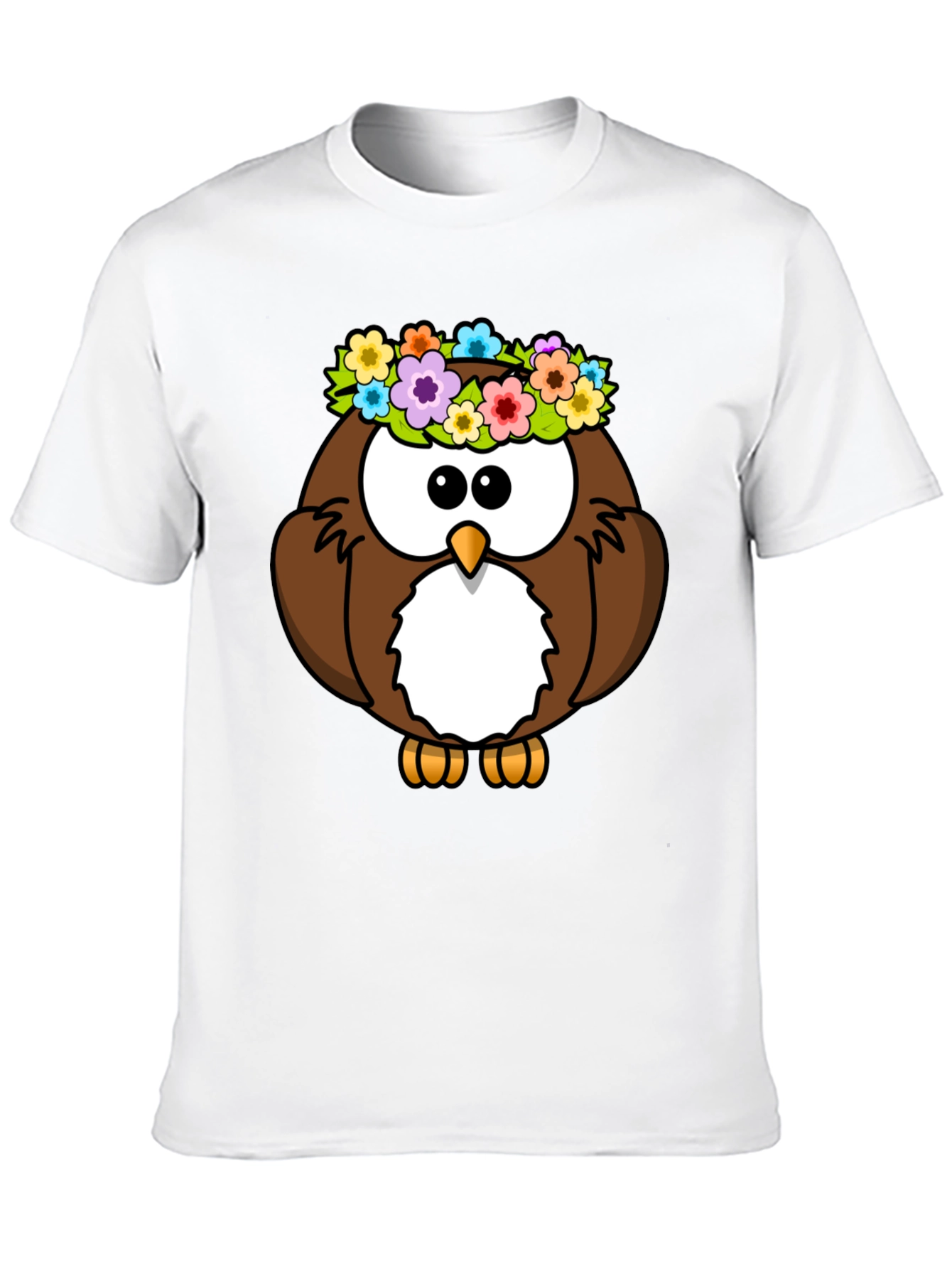 Black Cute Owl with Flowers Graphic Tee - Black Unisex T-Shirt view 10