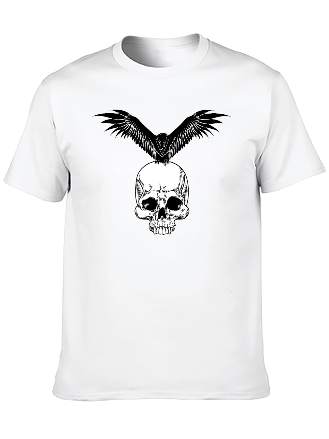 Black Skull & Raven Graphic Tee - Black Cotton T-Shirt view 10