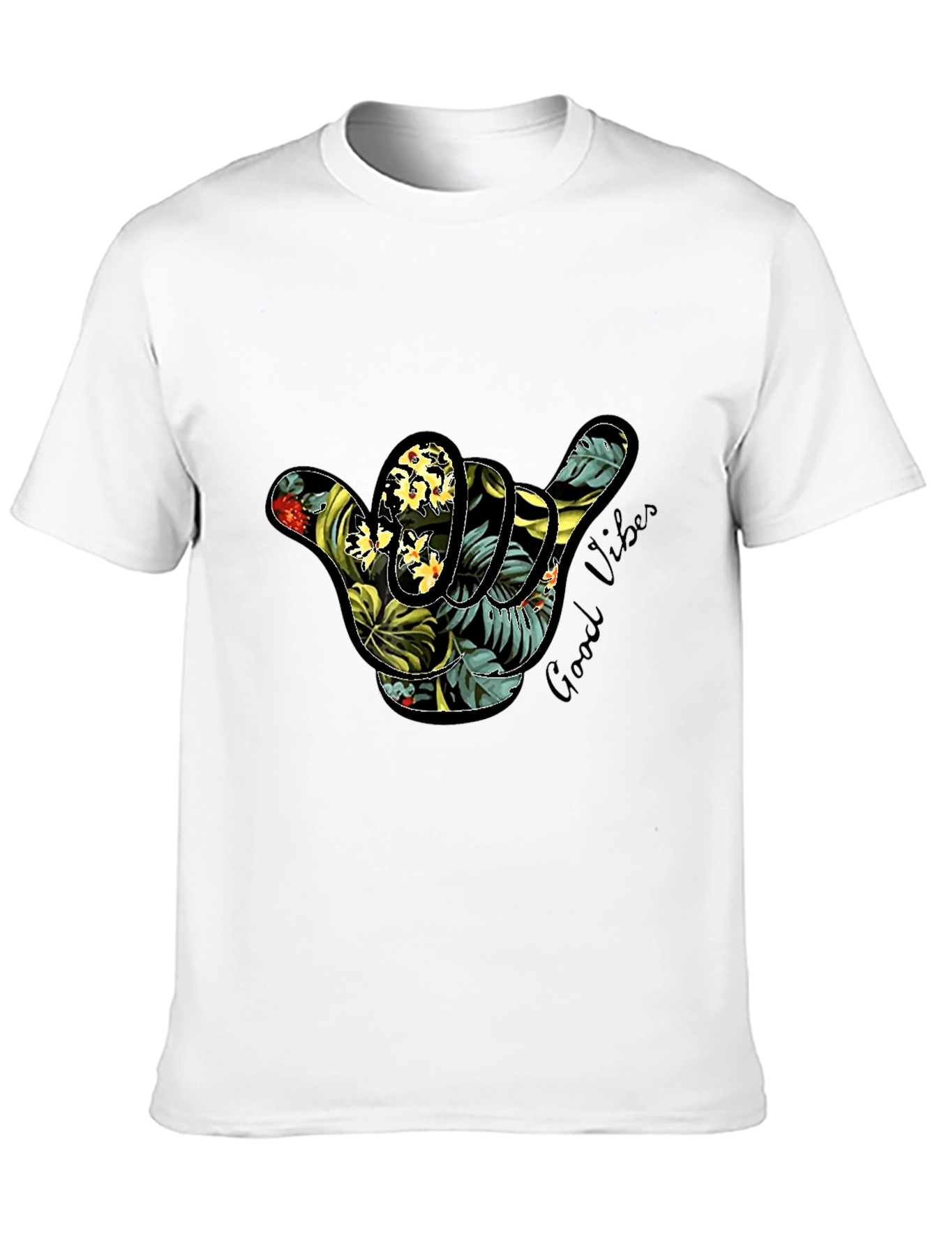 Black Tropical Shaka Hand Good Vibes T-Shirt view 10