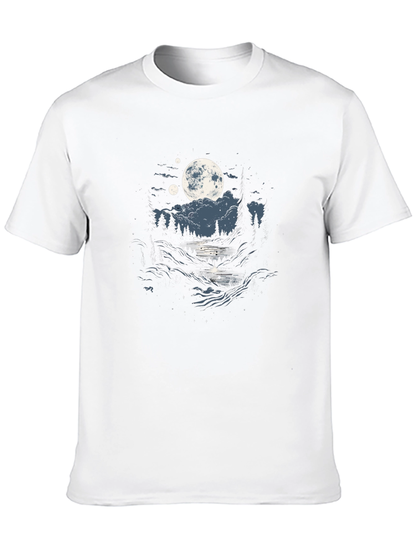 Black Moonlit River Graphic Tee - Nature Inspired T-Shirt view 10