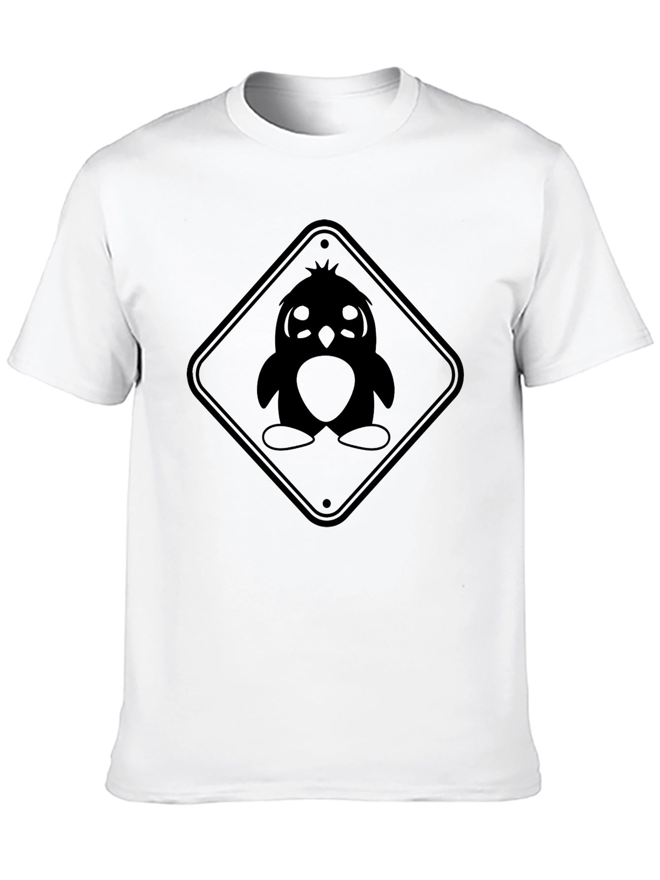 Black Penguin Caution Sign Graphic Tee - Unisex Black T-Shirt view 10
