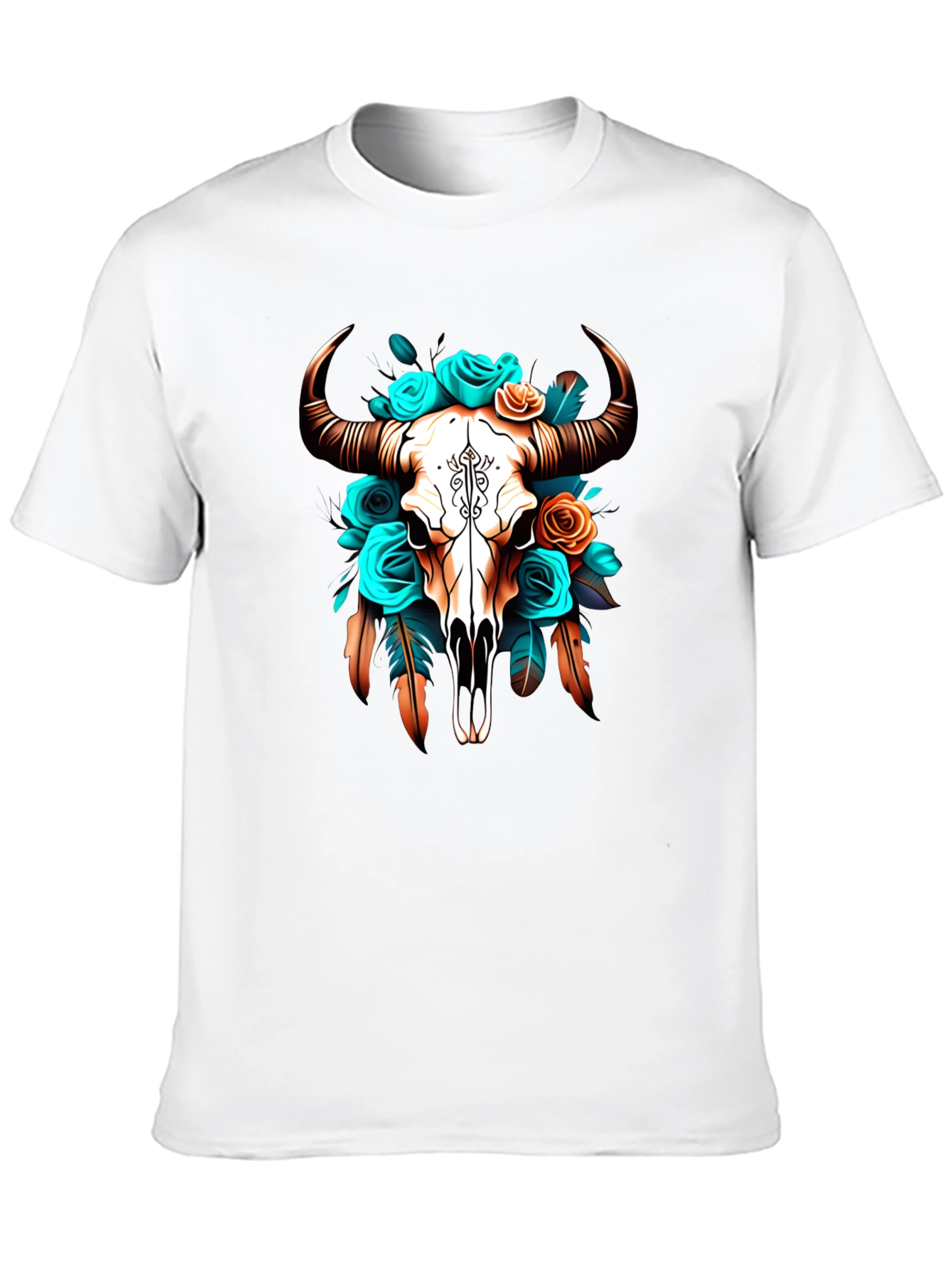 Black Floral Bull Skull Graphic Tee - Western Style view 10