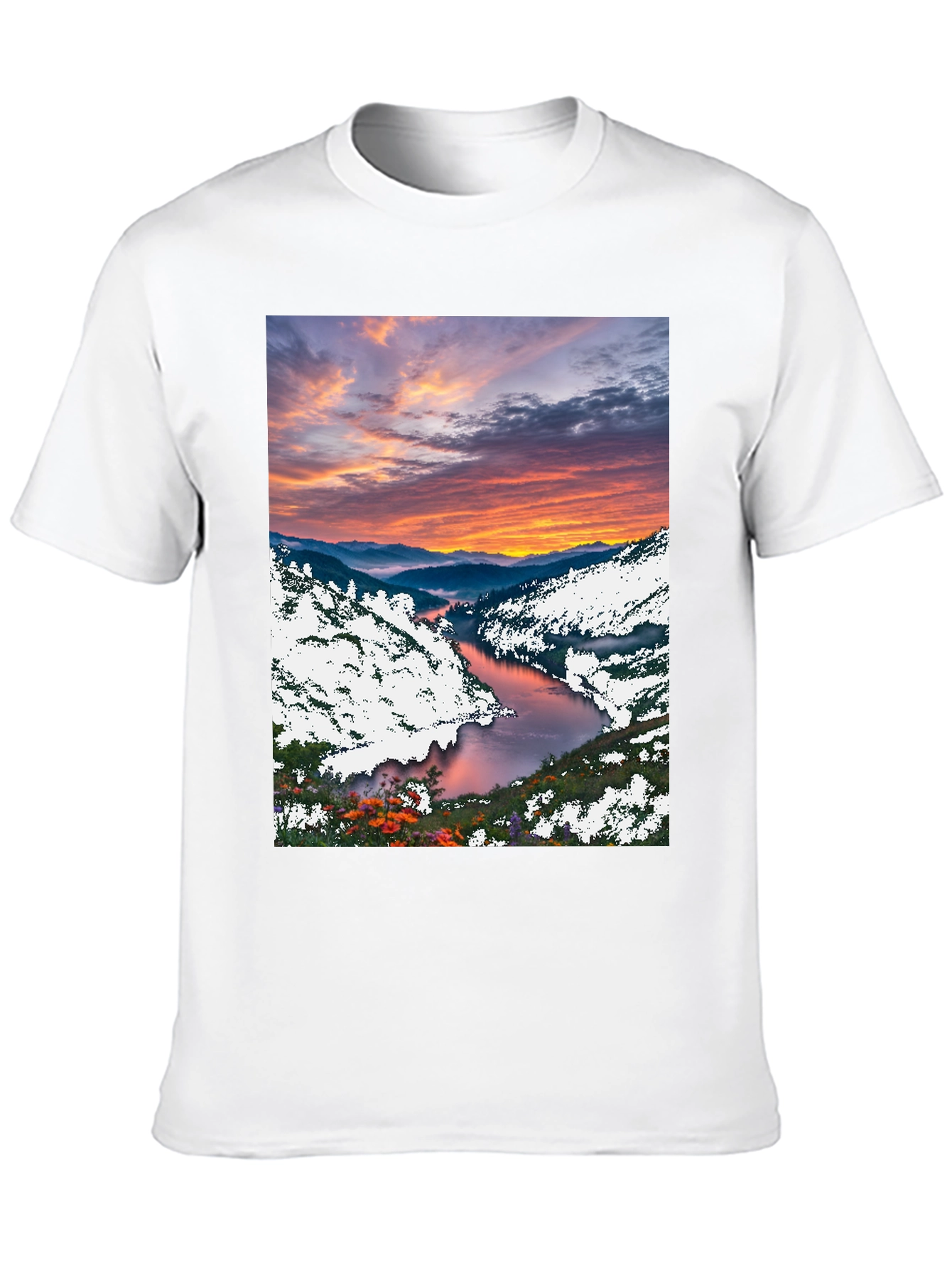 Black Scenic River Sunset T-Shirt view 10
