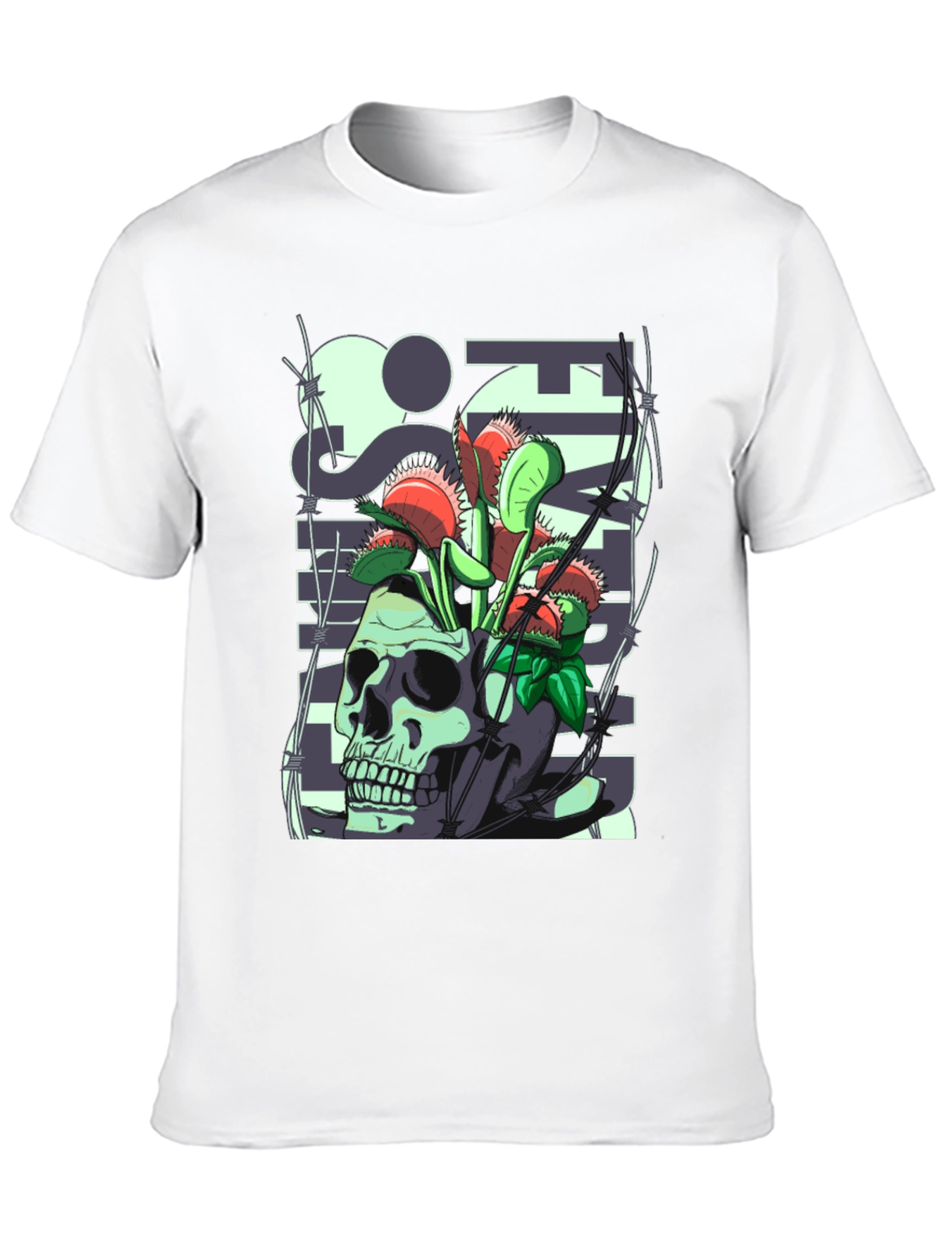 Black Skull & Venus Flytrap Graphic Tee - Unique Design view 10