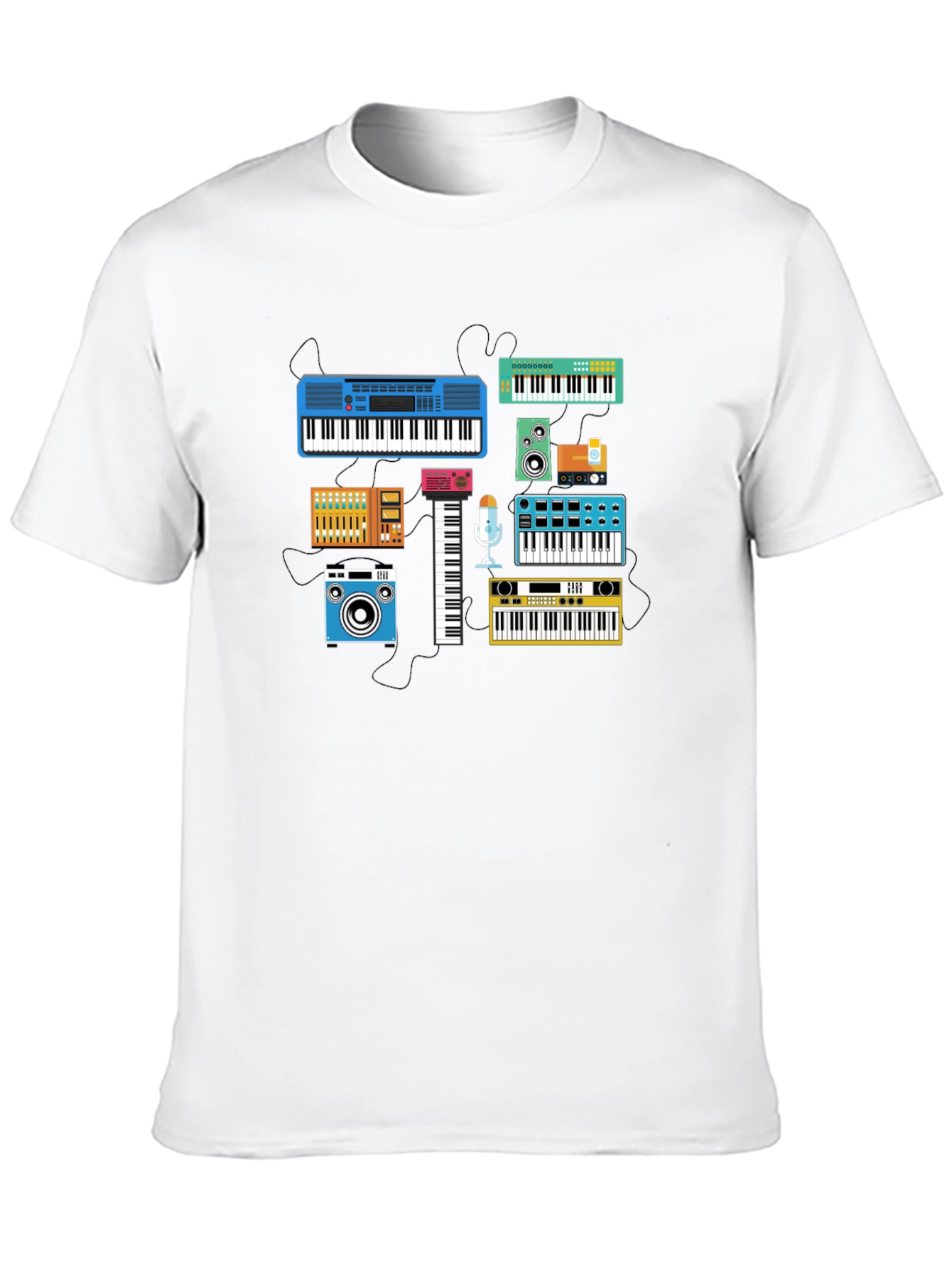 Black Retro Synth Music T-Shirt - Black Cotton Tee view 10