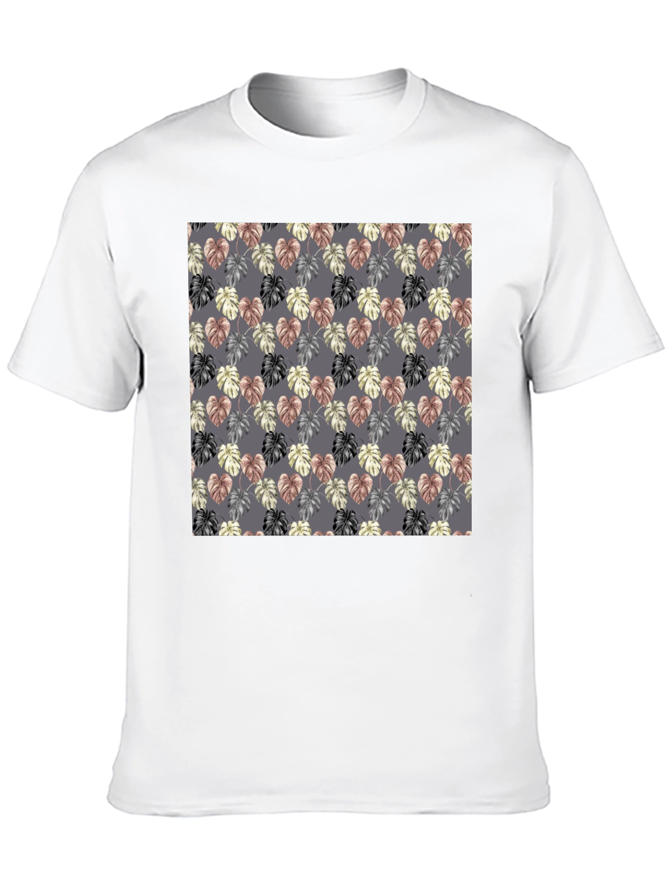 Black Monstera Leaf Pattern Black T-Shirt view 10