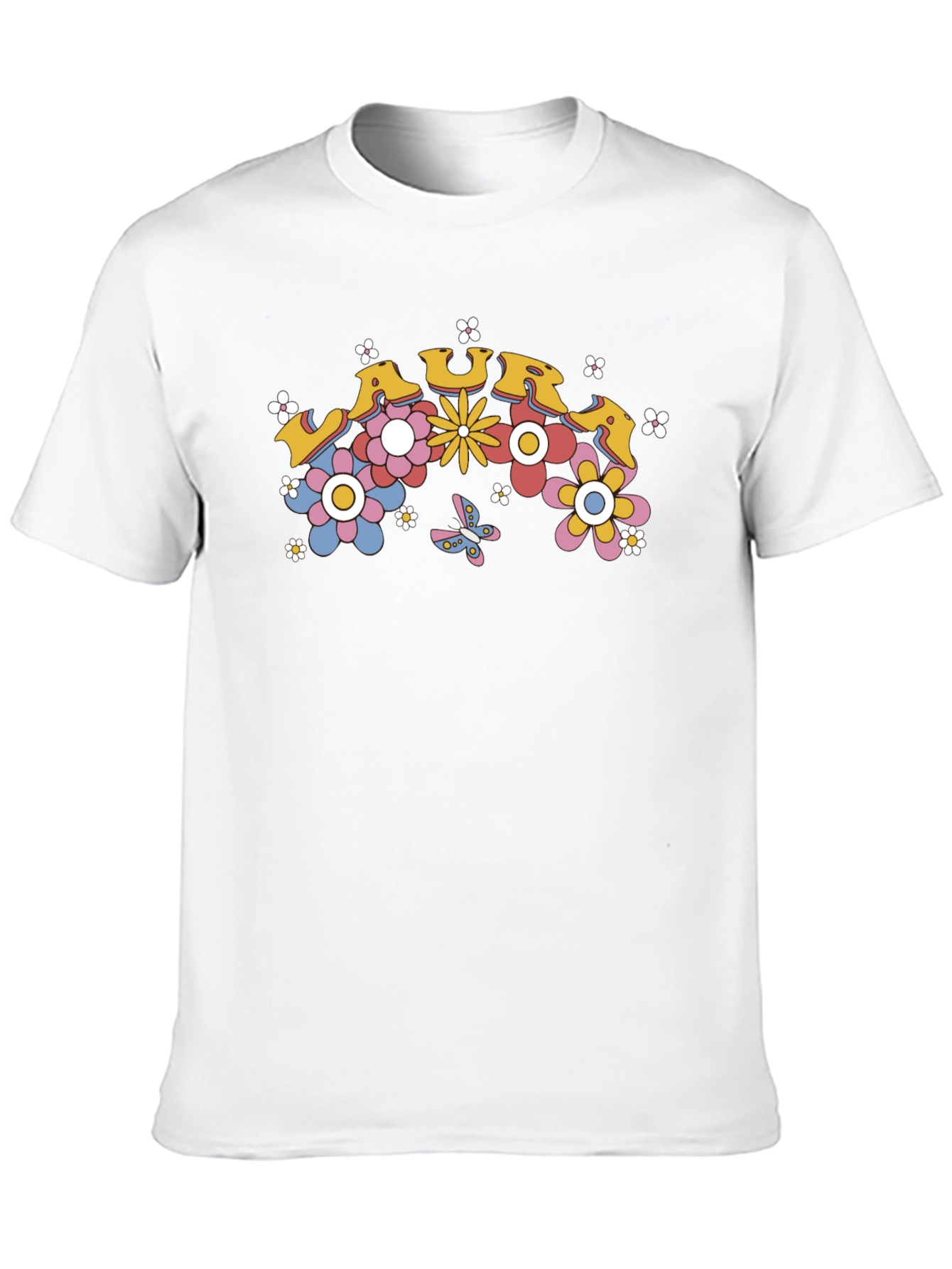 Black Retro Floral LAURA Custom T-Shirt view 10