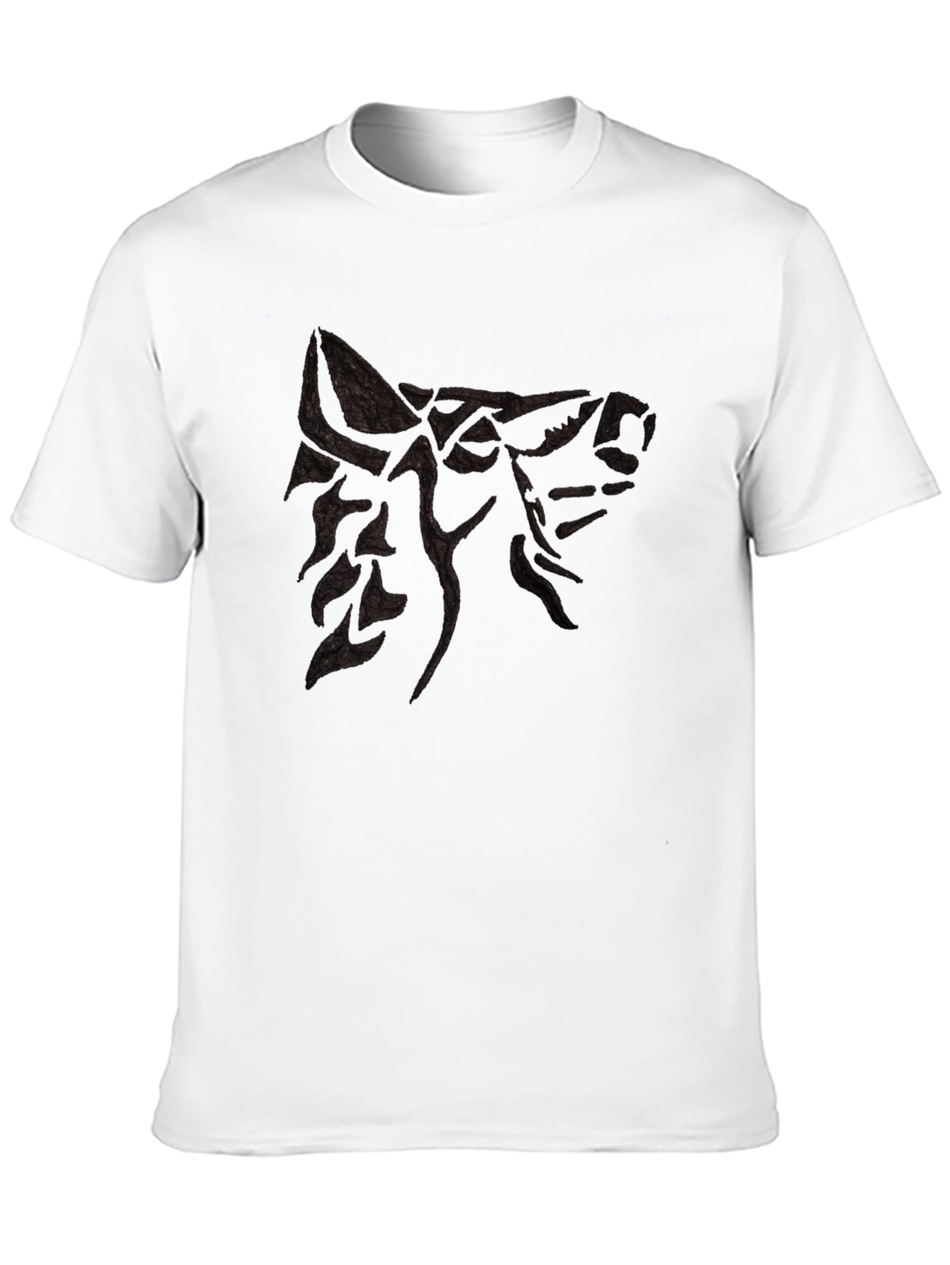 Black Men's Black T-Shirt with Wolf Design view 10