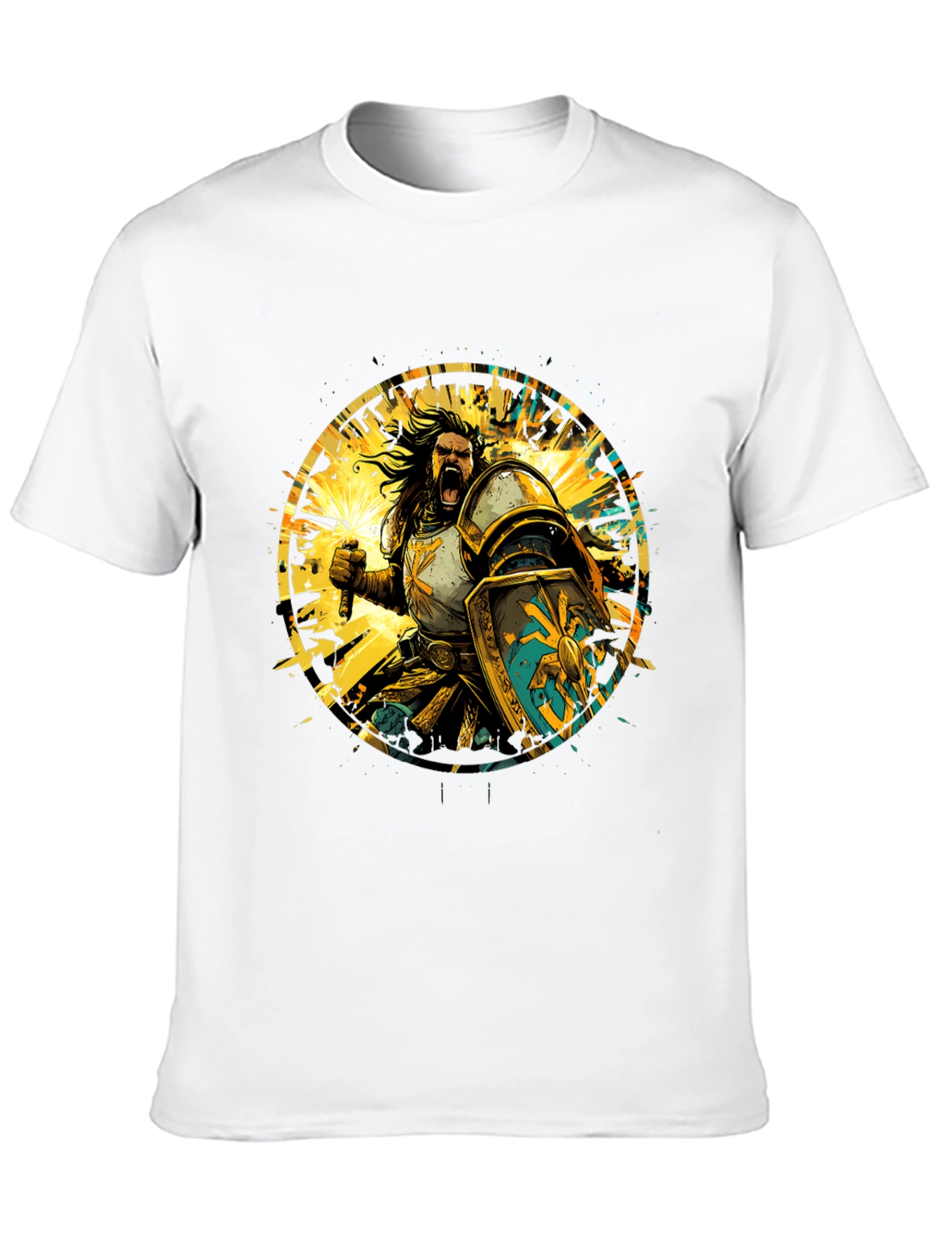 Black Warrior Knight Graphic Tee - Black Cotton T-Shirt view 10