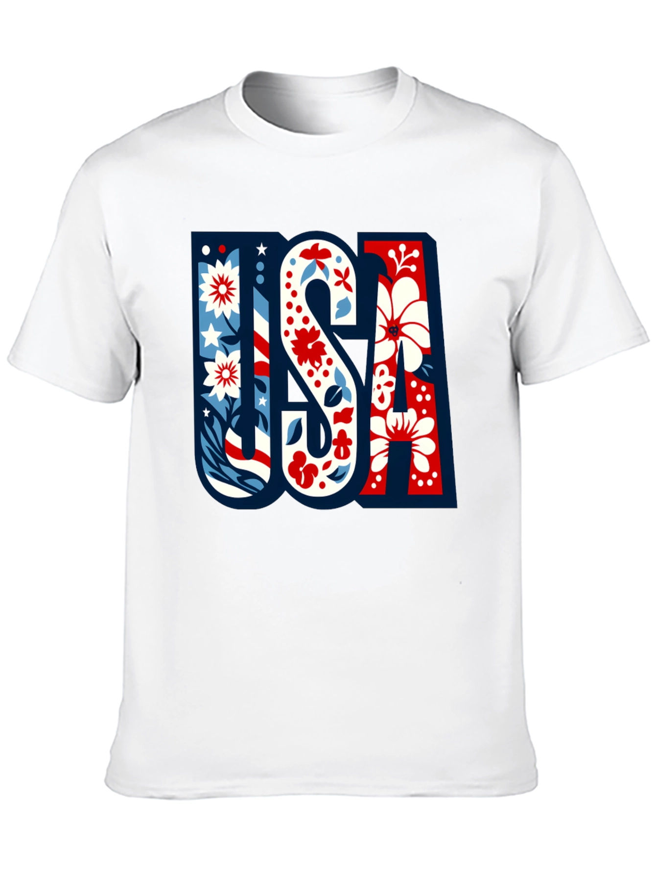 USA Floral Print Men's Black T-Shirt - 10