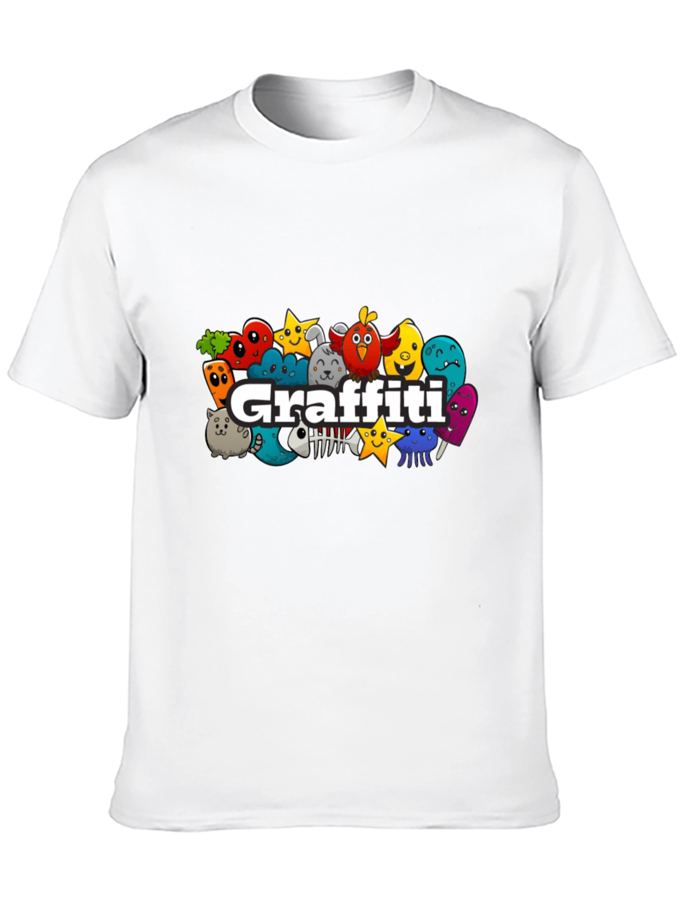 Black Graffiti Cartoon Character Black T-Shirt view 10