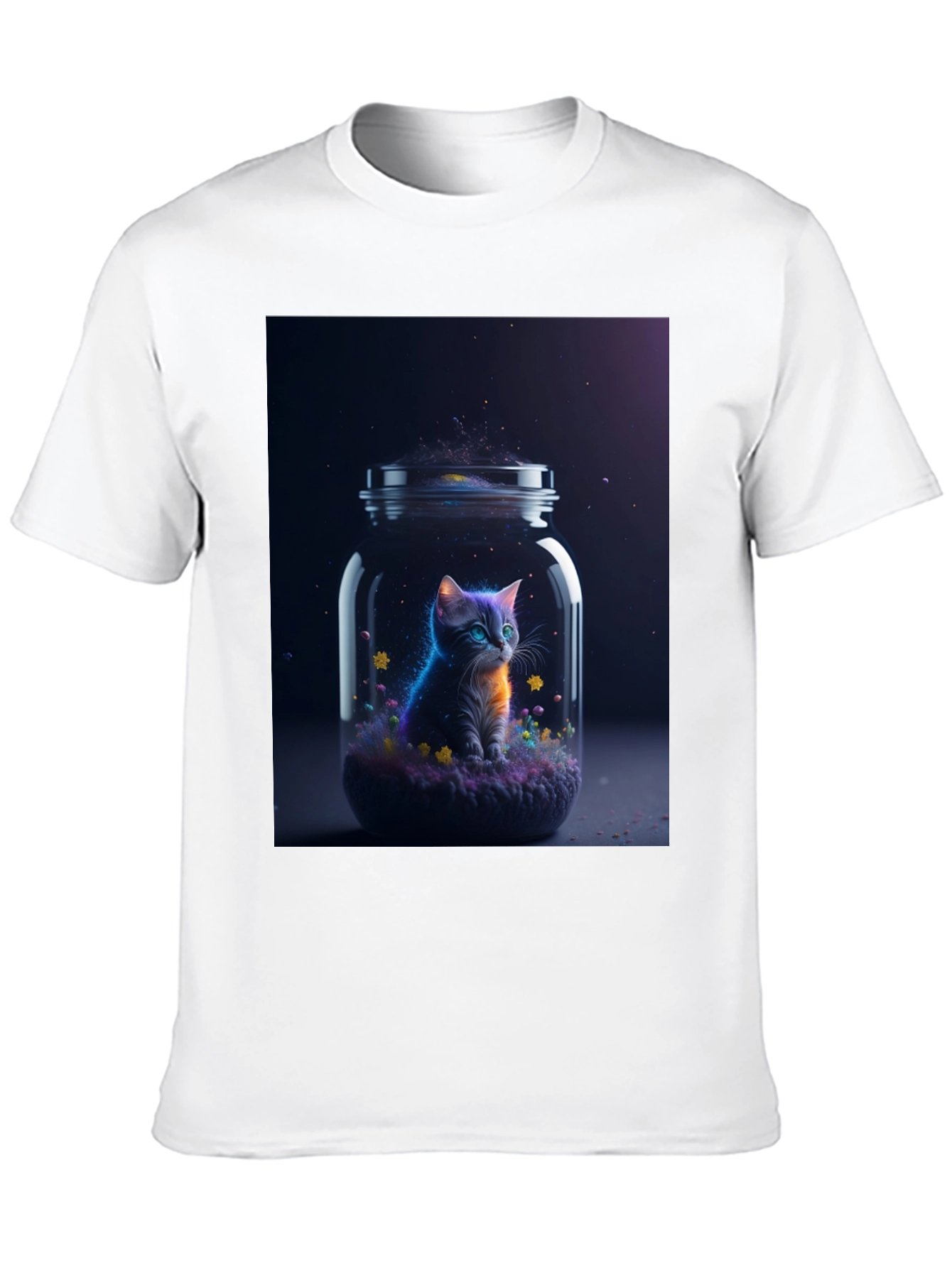Black Cosmic Cat T-Shirt - Galaxy Kitten in a Jar view 10
