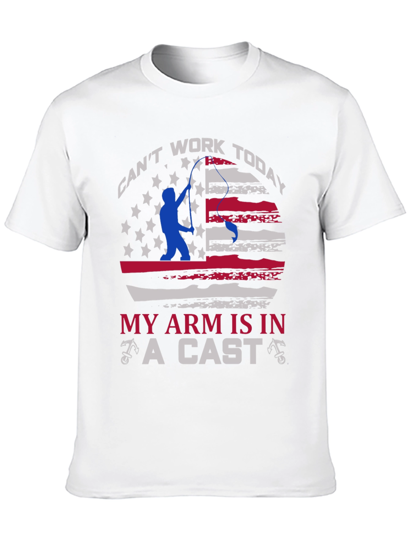 Black Funny Fishing T-Shirt - Can't Work Today - Arm in a Cast view 10