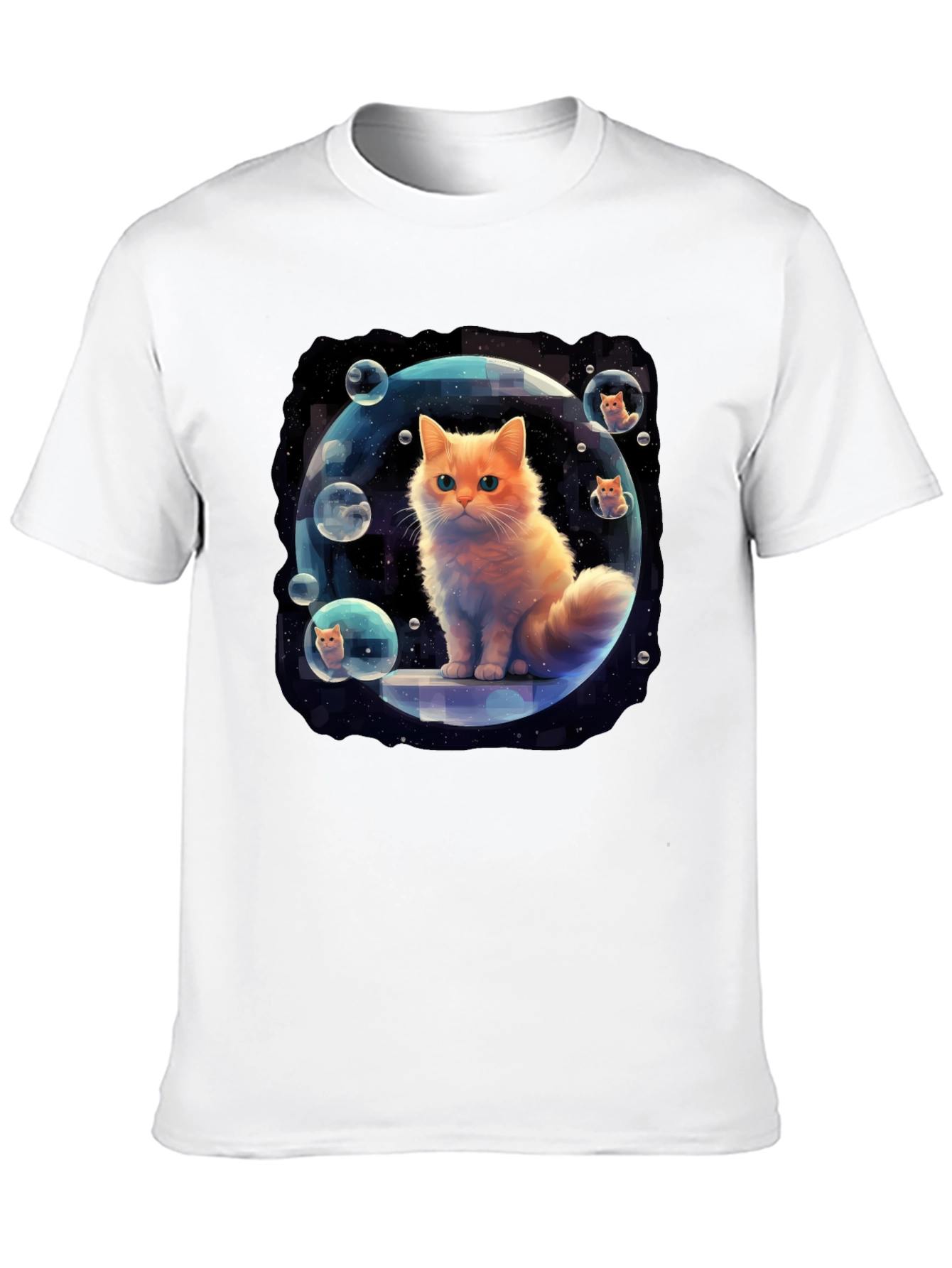 Black Cosmic Cat Bubble T-Shirt - Unique Graphic Tee view 10