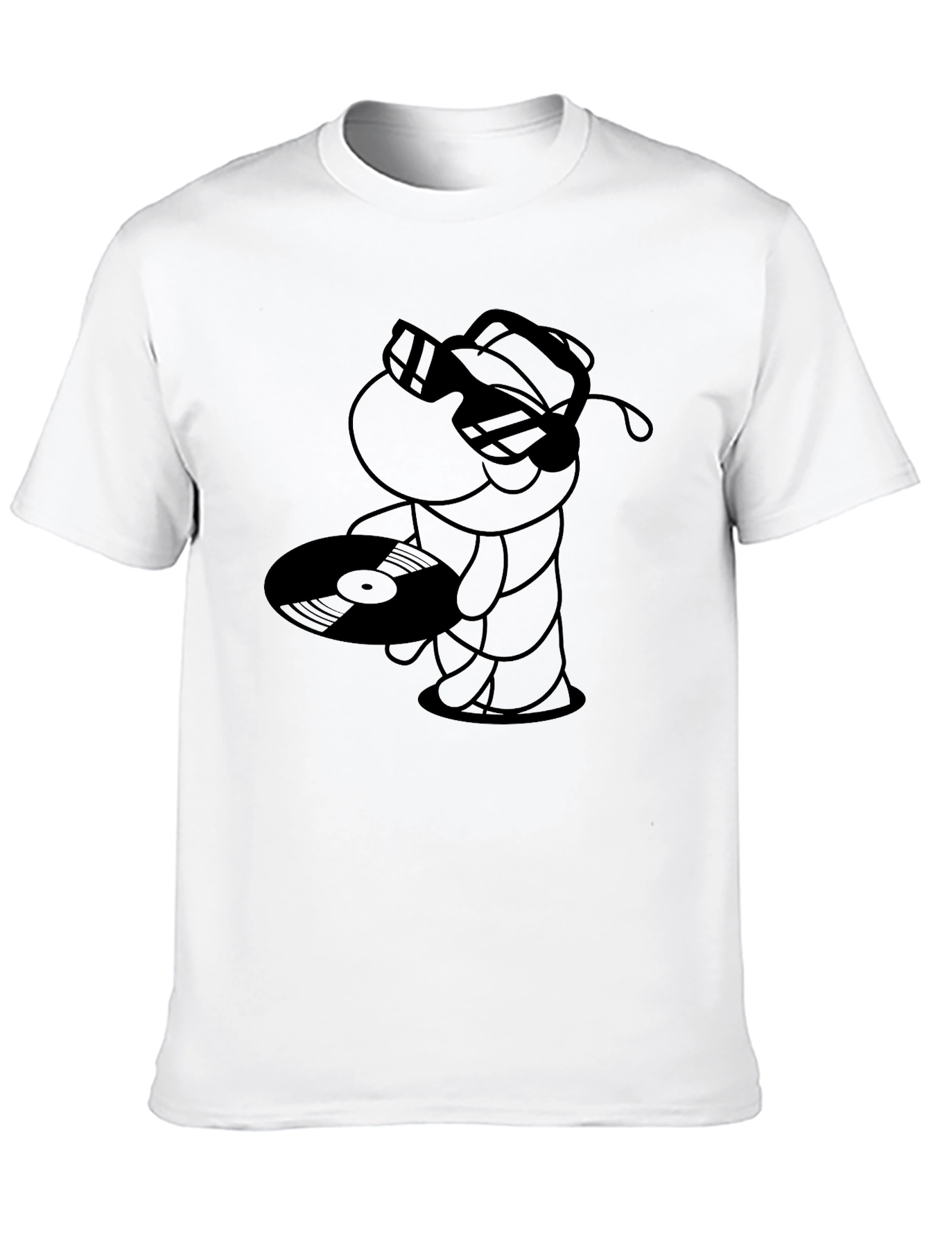 Black DJ Hippo Graphic Tee - Cool Black Cotton T-Shirt view 10