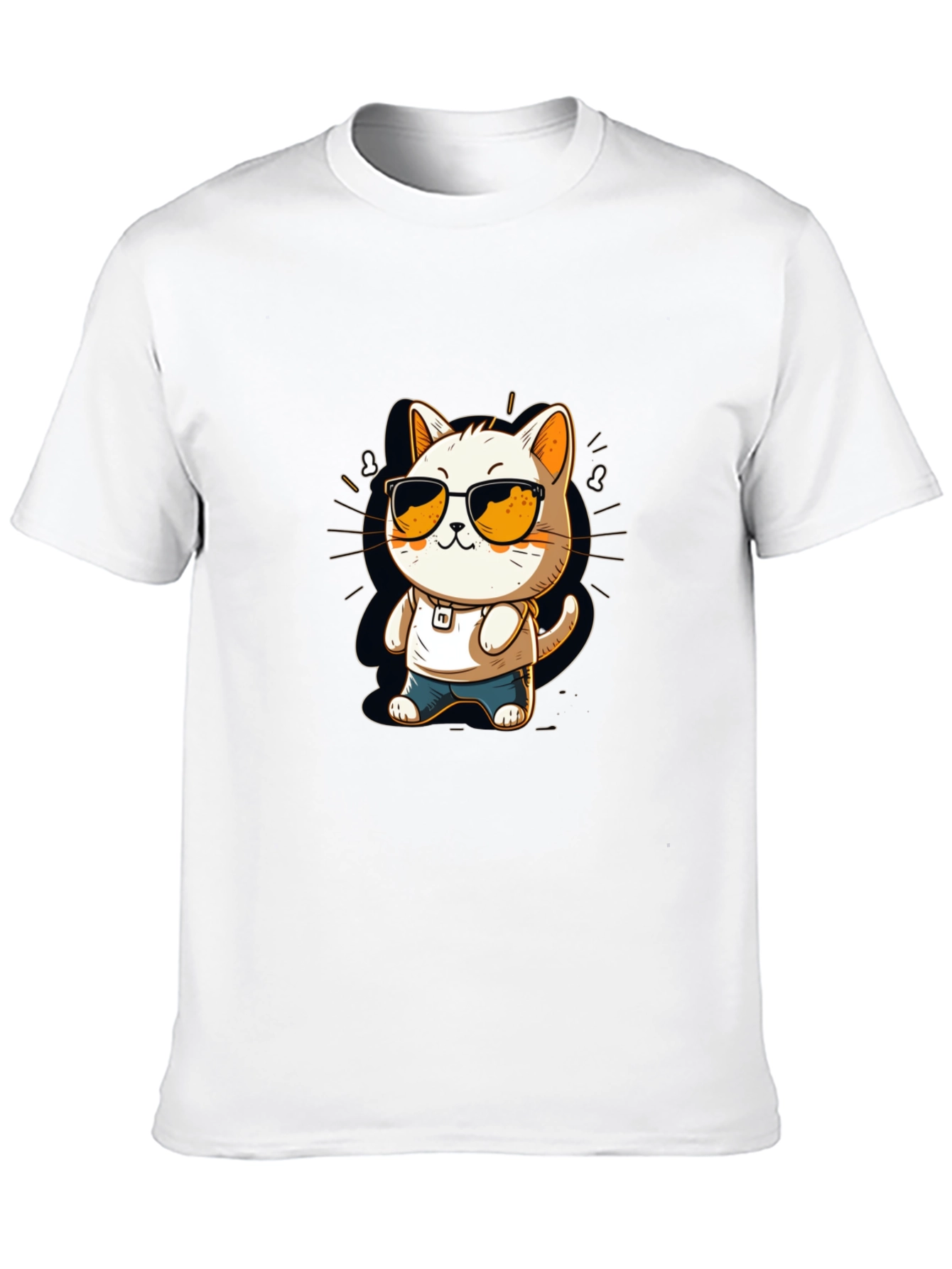 Black Cool Cat Cartoon Black Tee view 10