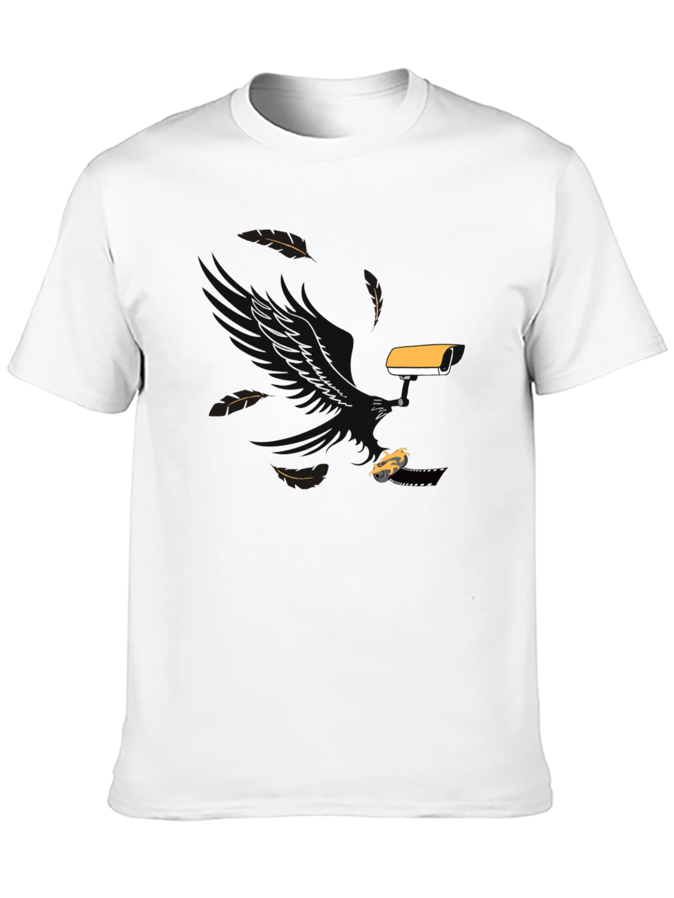 Black Surveillance T-Shirt: Eagle, Camera, & Car Graphic Tee view 10