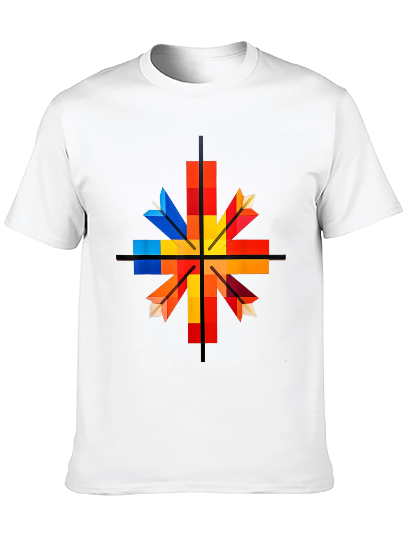 Black Geometric Arrow Graphic Tee - Colorful Square Design view 10