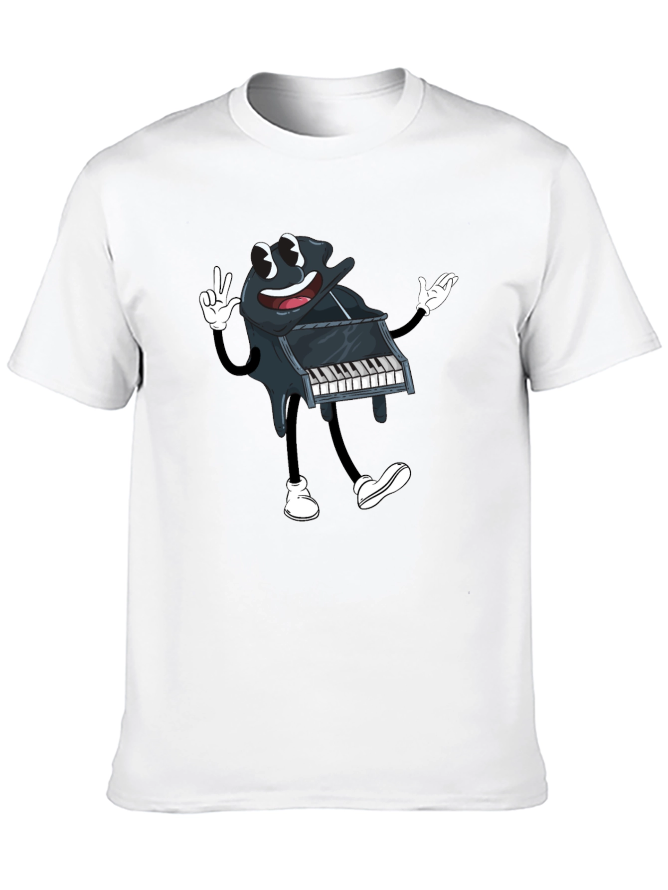 Black Cartoon Piano Graphic Tee - Black Cotton T-Shirt view 10