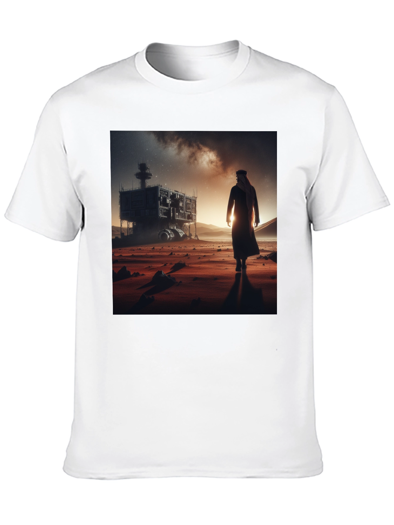 Black Futuristic Desert Traveler Graphic Tee view 10