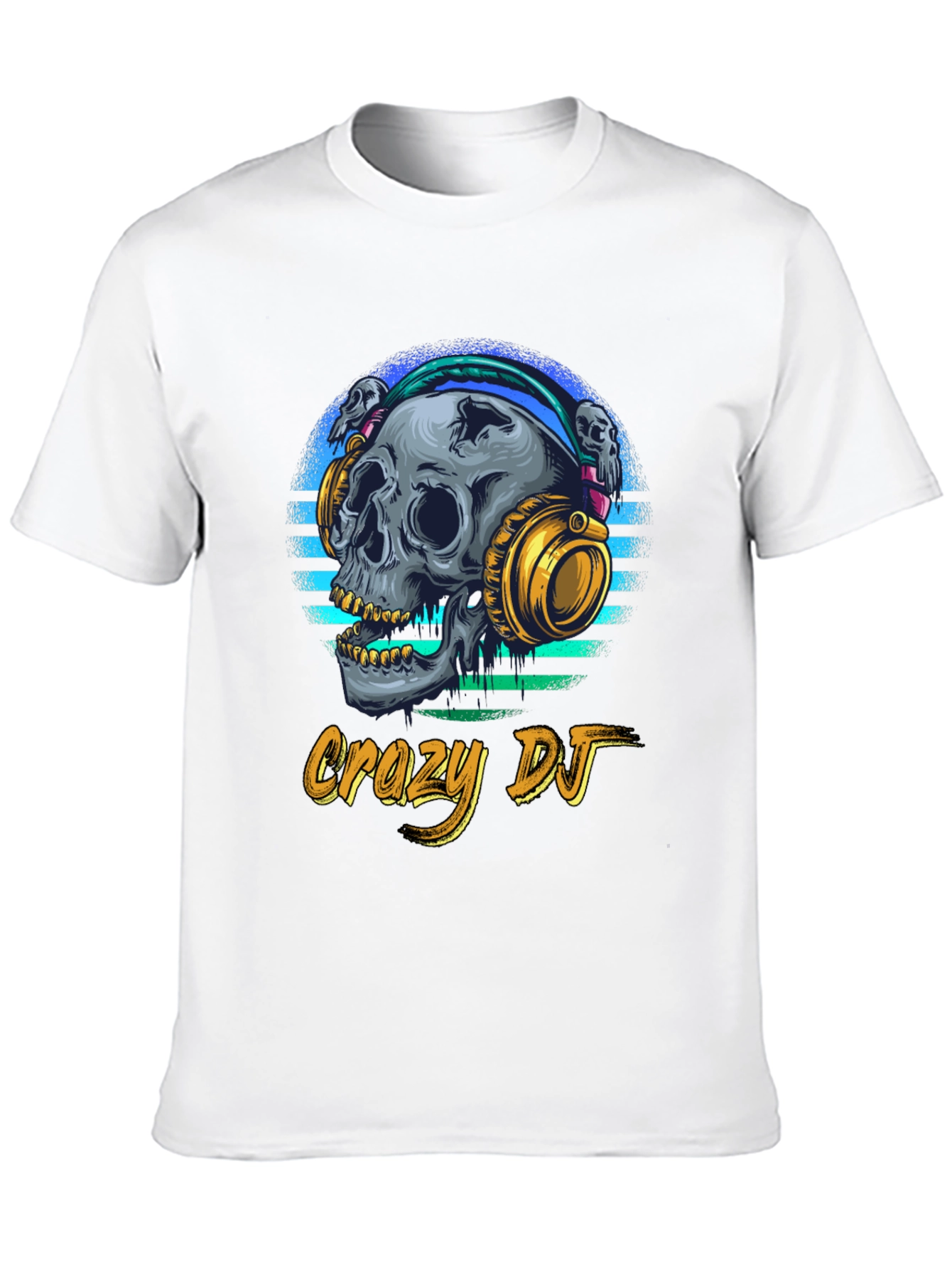 Crazy DJ Skull Graphic Tee - Men's Black T-Shirt - 10