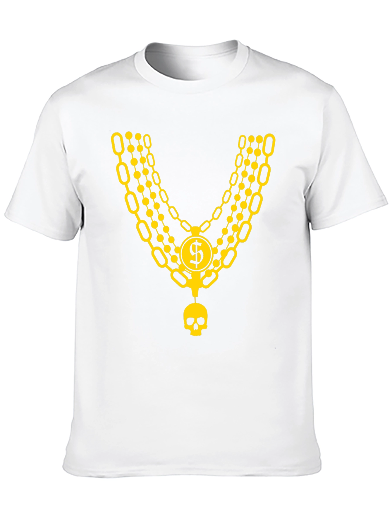 Black Men's Black T-Shirt with Gold Chain and Skull Design view 10