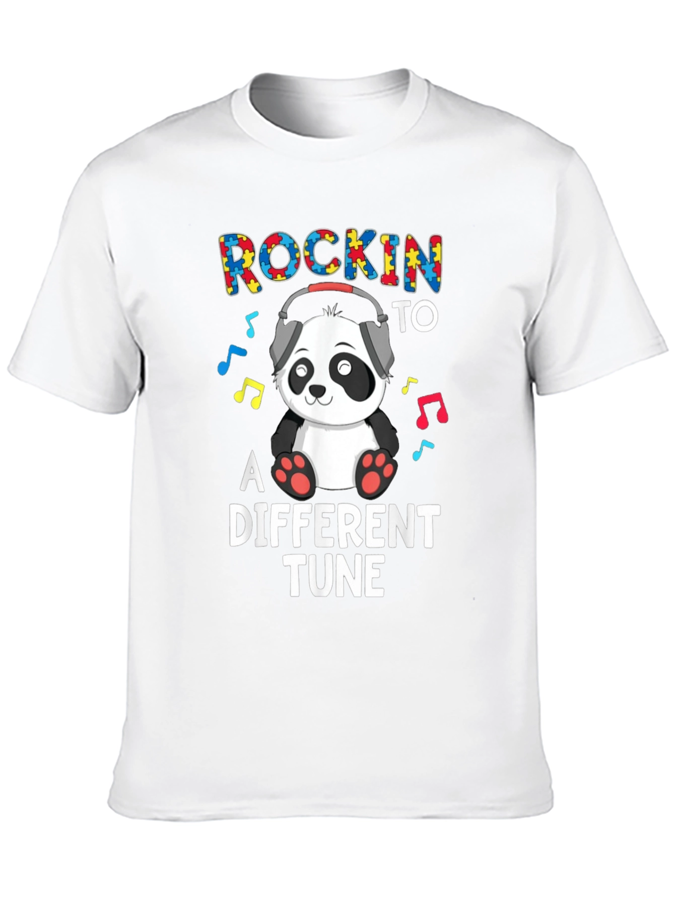 Black Rockin' to a Different Tune Autism Panda T-Shirt view 10