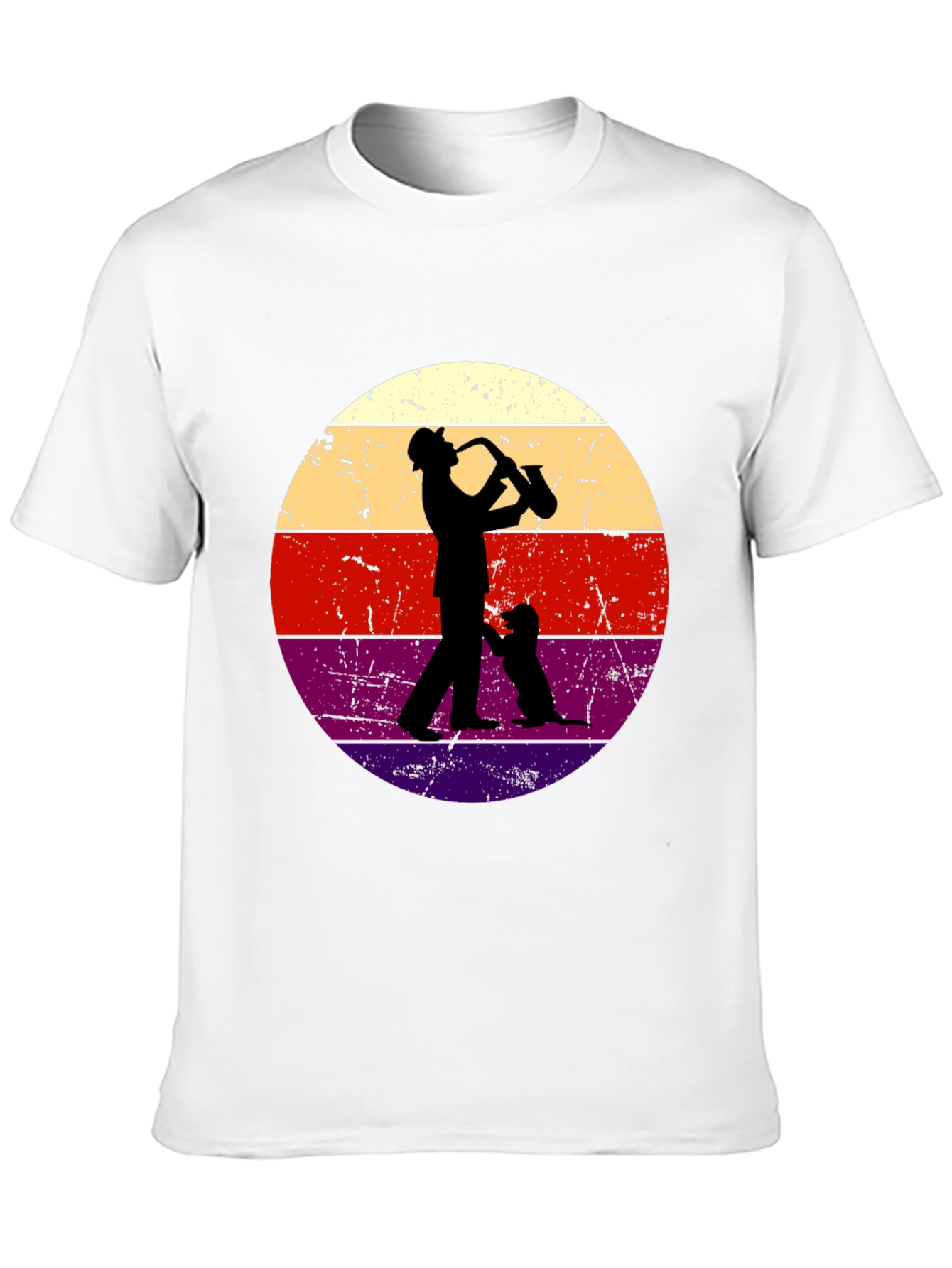 Black Saxophone Player & Dog Retro Graphic Tee view 10