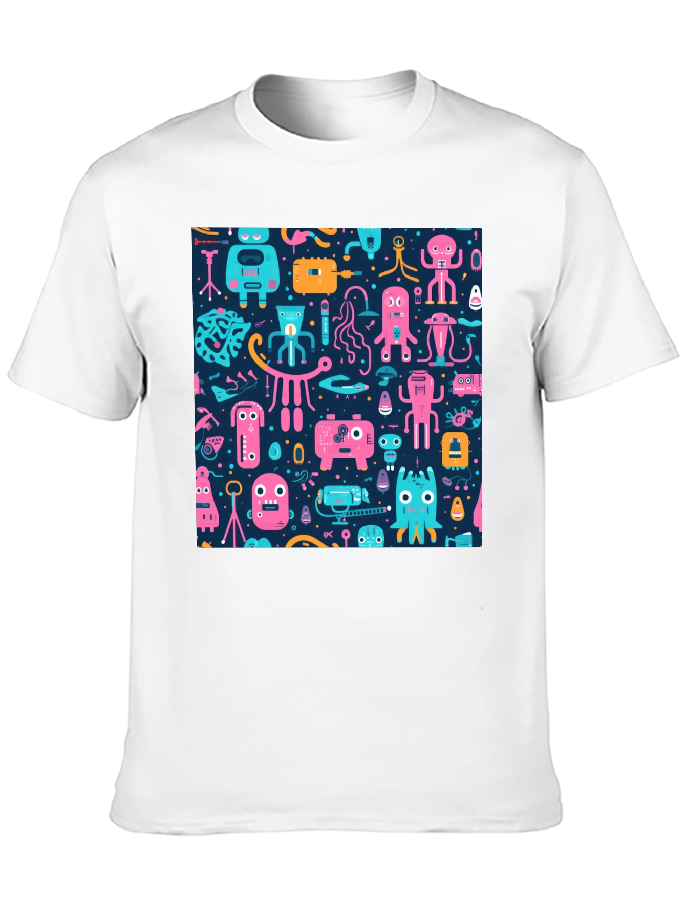Black Funky Retro Robot Pattern T-Shirt view 10
