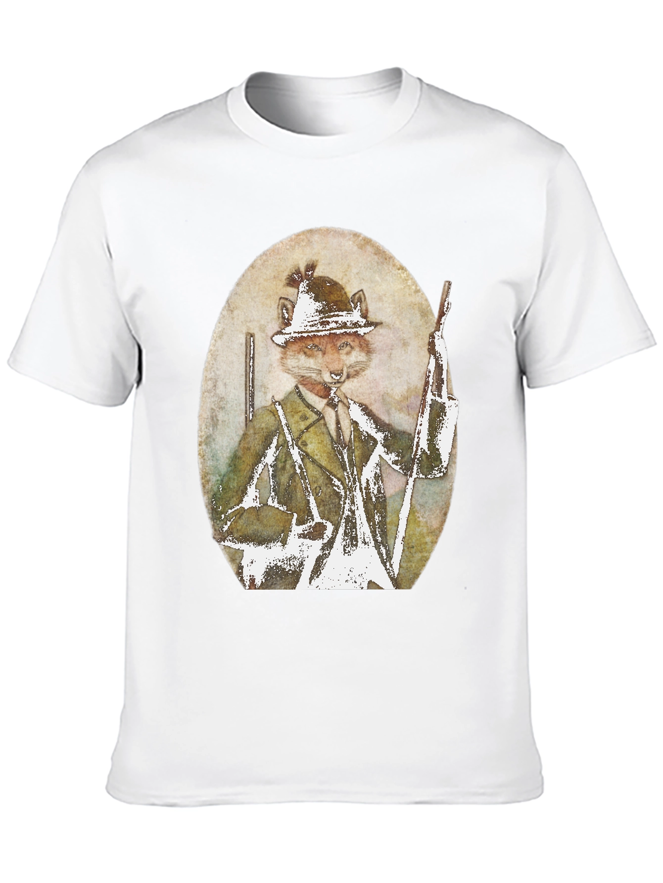 Black Fox Hunter Graphic T-Shirt - Novelty Print Tee view 10