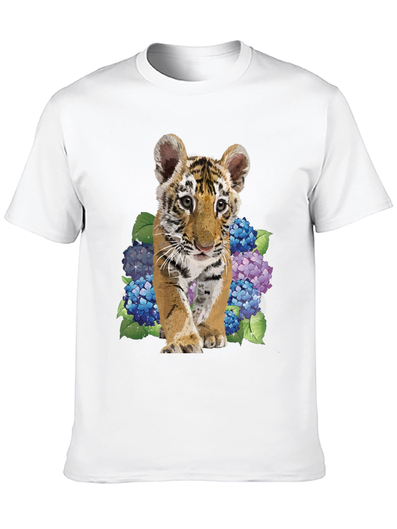Black Tiger Cub & Hydrangea Graphic Tee - Soft Black Cotton Blend view 10