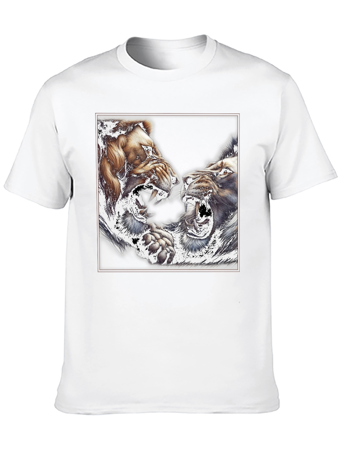 Black Roaring Lions Graphic Print Black T-Shirt view 10