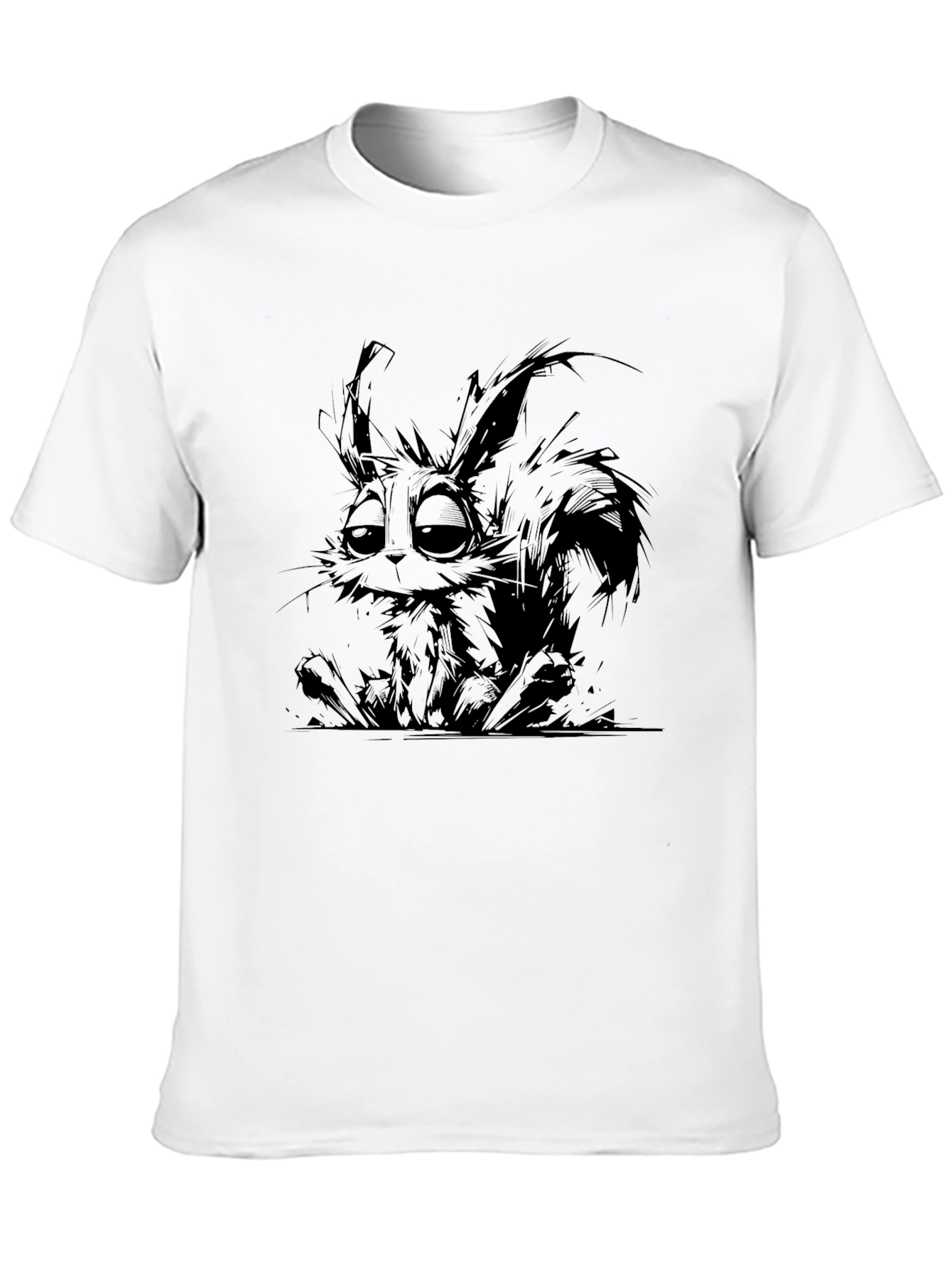 Black Graphic Print T-Shirt - Sad Bunny Design view 10