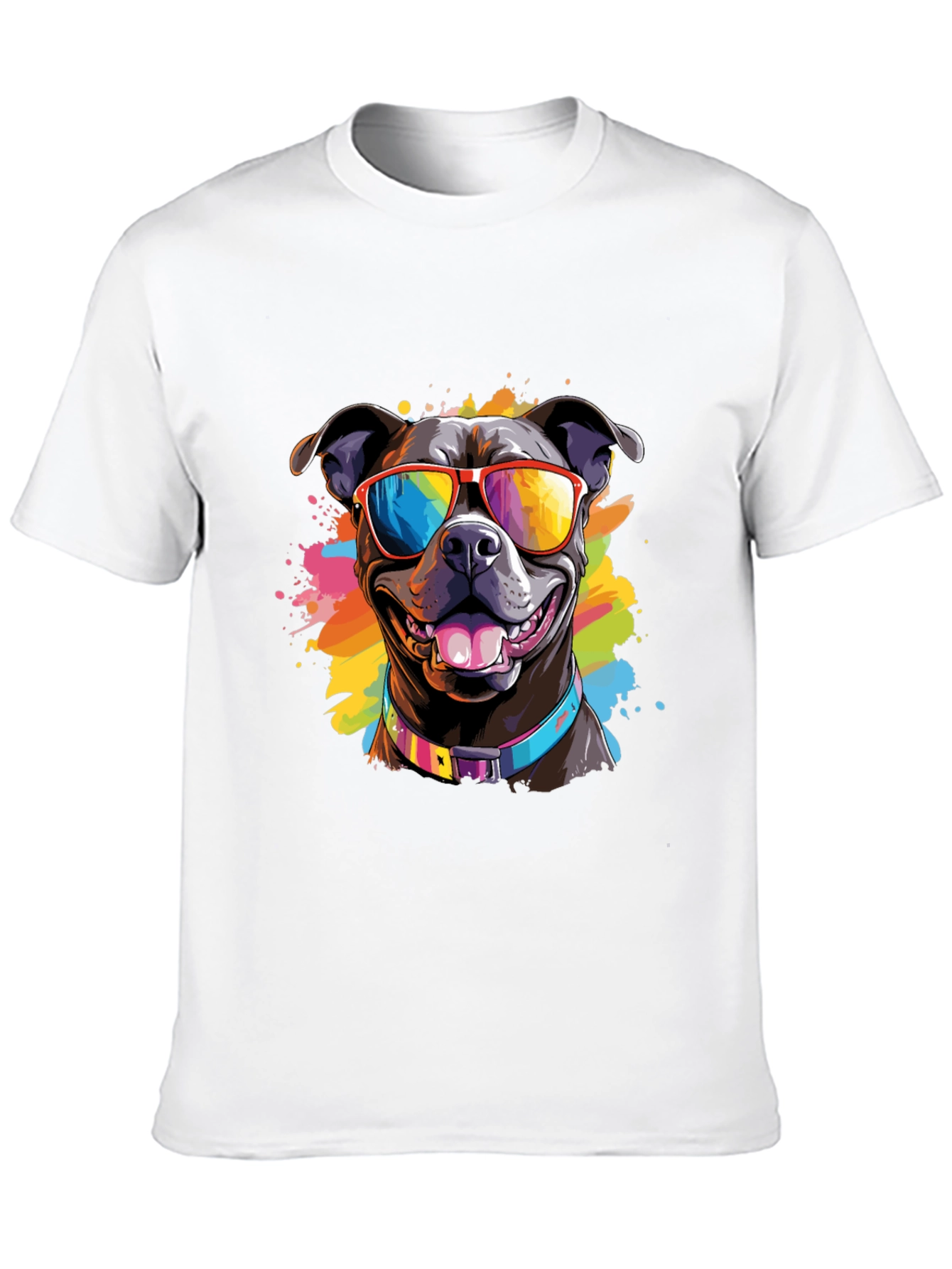 Black Cool Dog T-Shirt - Colorful Pitbull Sunglasses Tee view 10