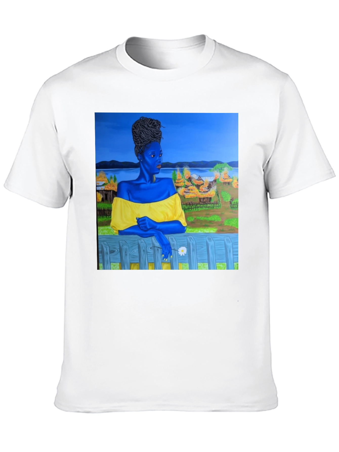 Black Black T-Shirt with Artistic Portrait Print view 10