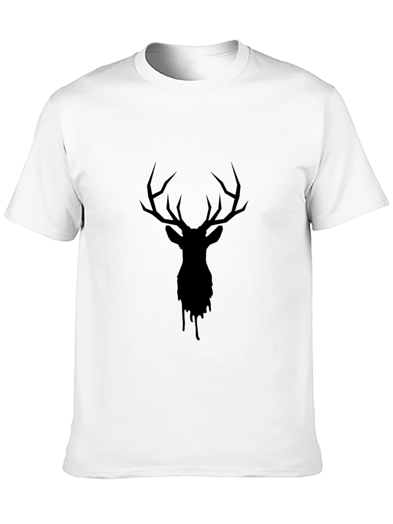 Black Men's Black Deer Head Graphic Print Crew Neck T-Shirt view 10