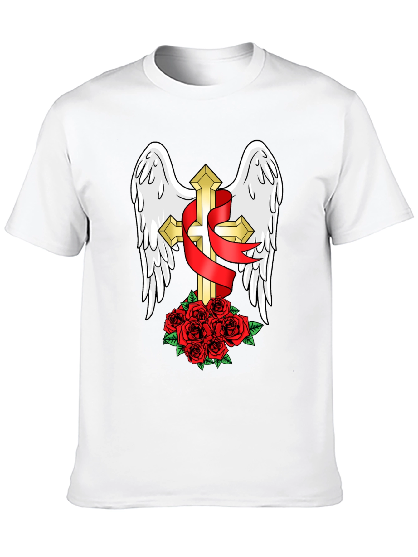 Black Winged Cross & Roses T-Shirt - Stylish Graphic Tee view 10