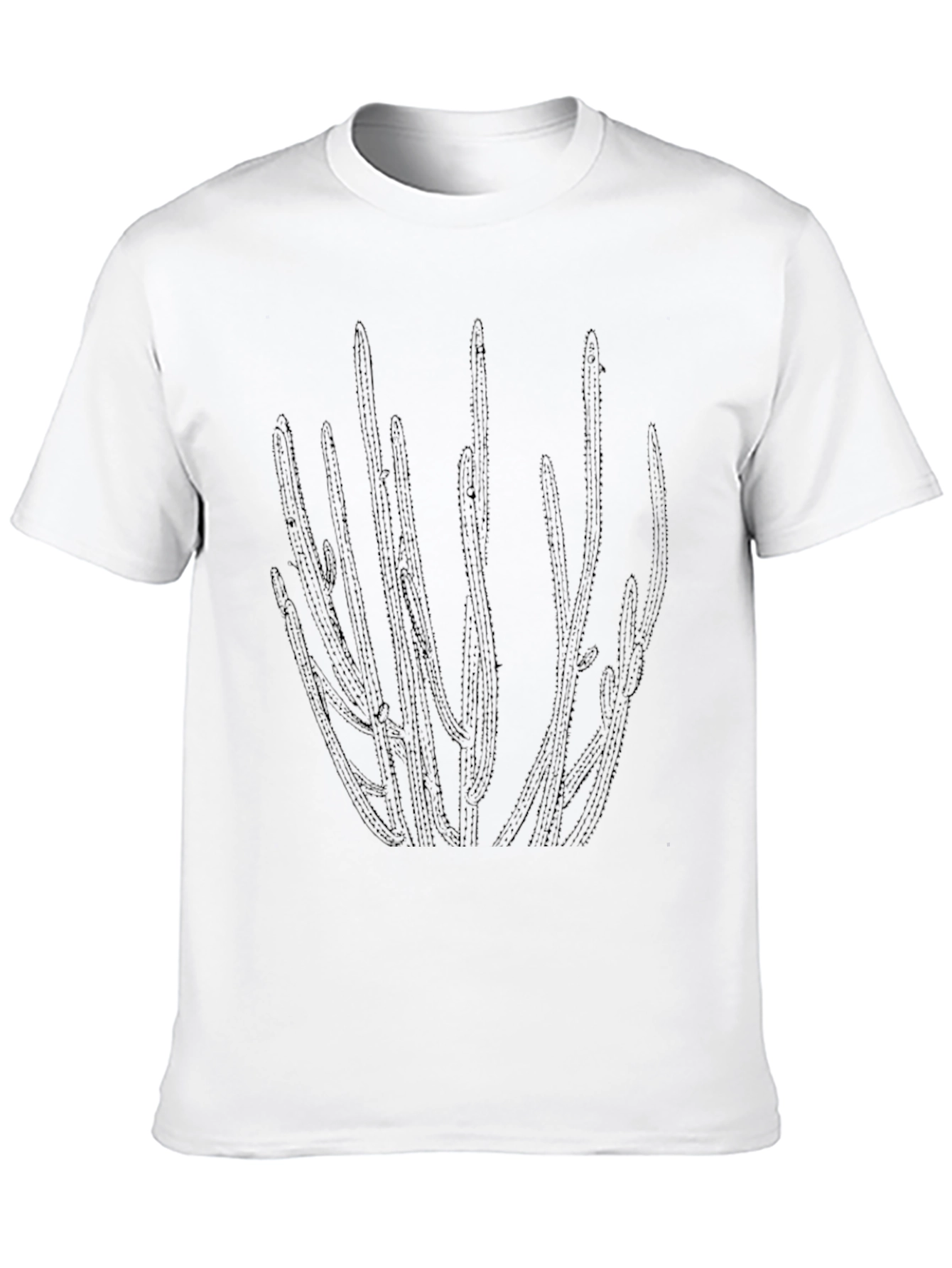 Black Men's Black Cactus Print Crew Neck T-Shirt view 10