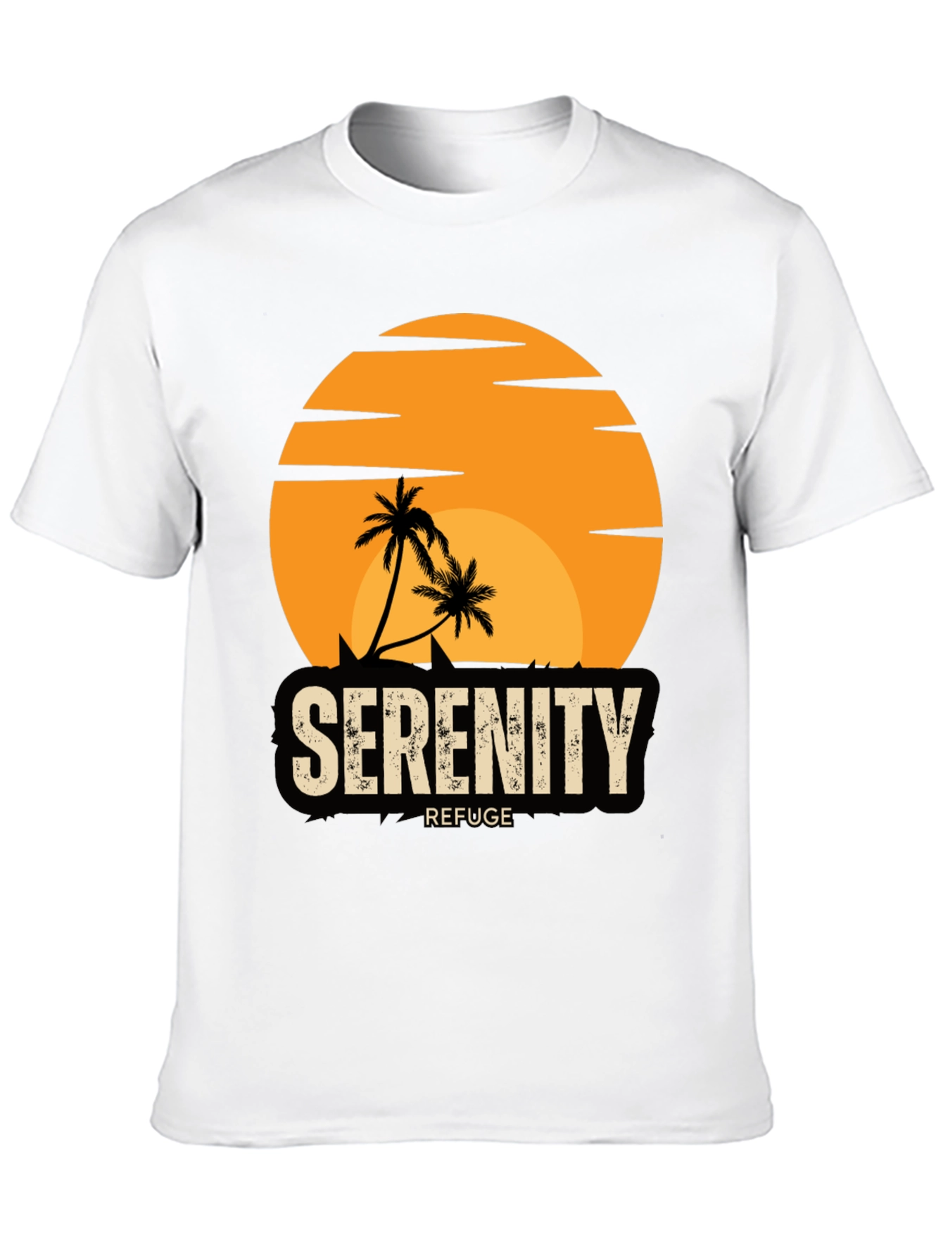 Black Serenity Refuge T-Shirt - Tropical Palm Tree Sunset Tee view 10