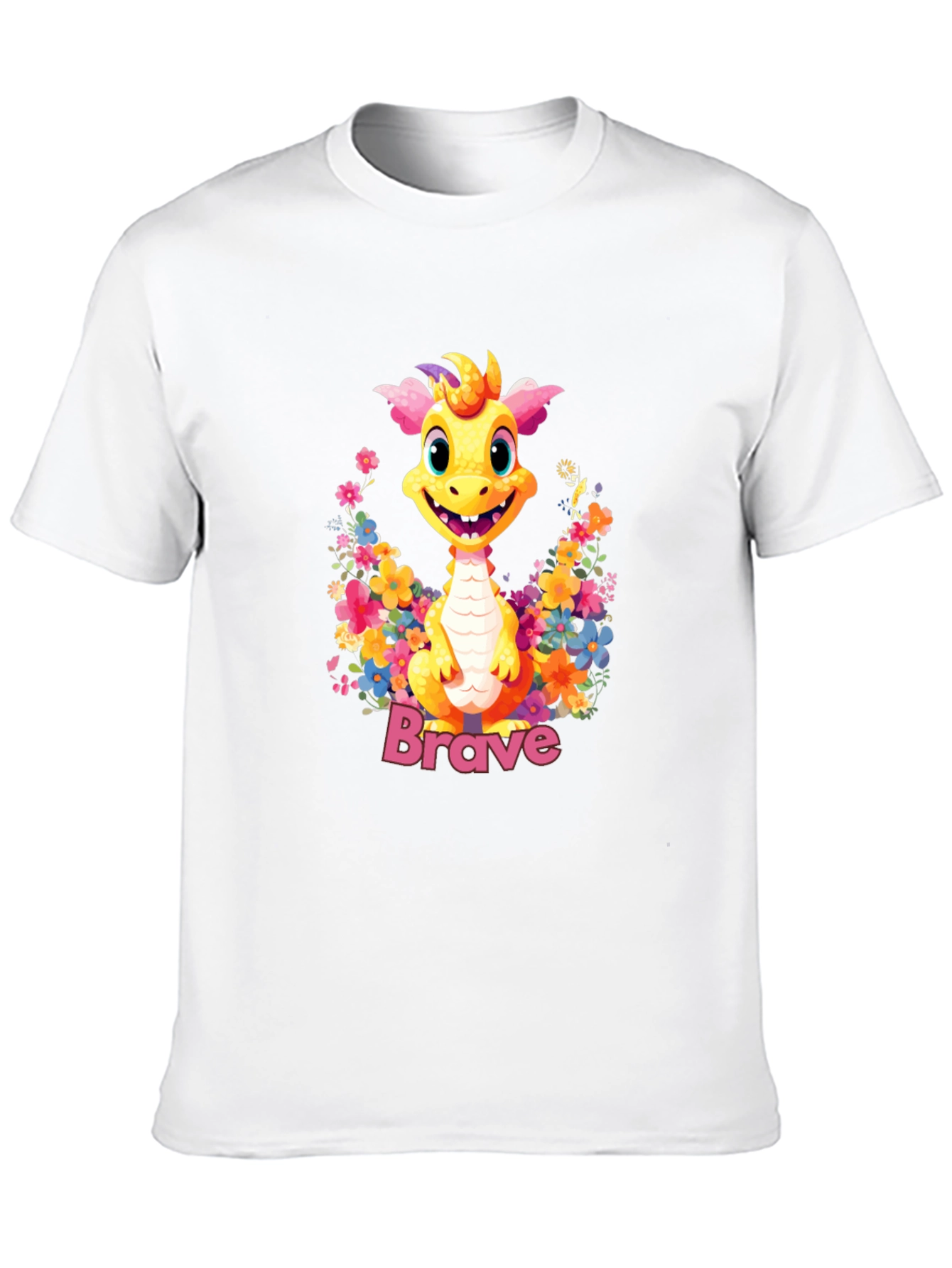 Black Brave Dragon Graphic Tee - Cute Floral Design view 10