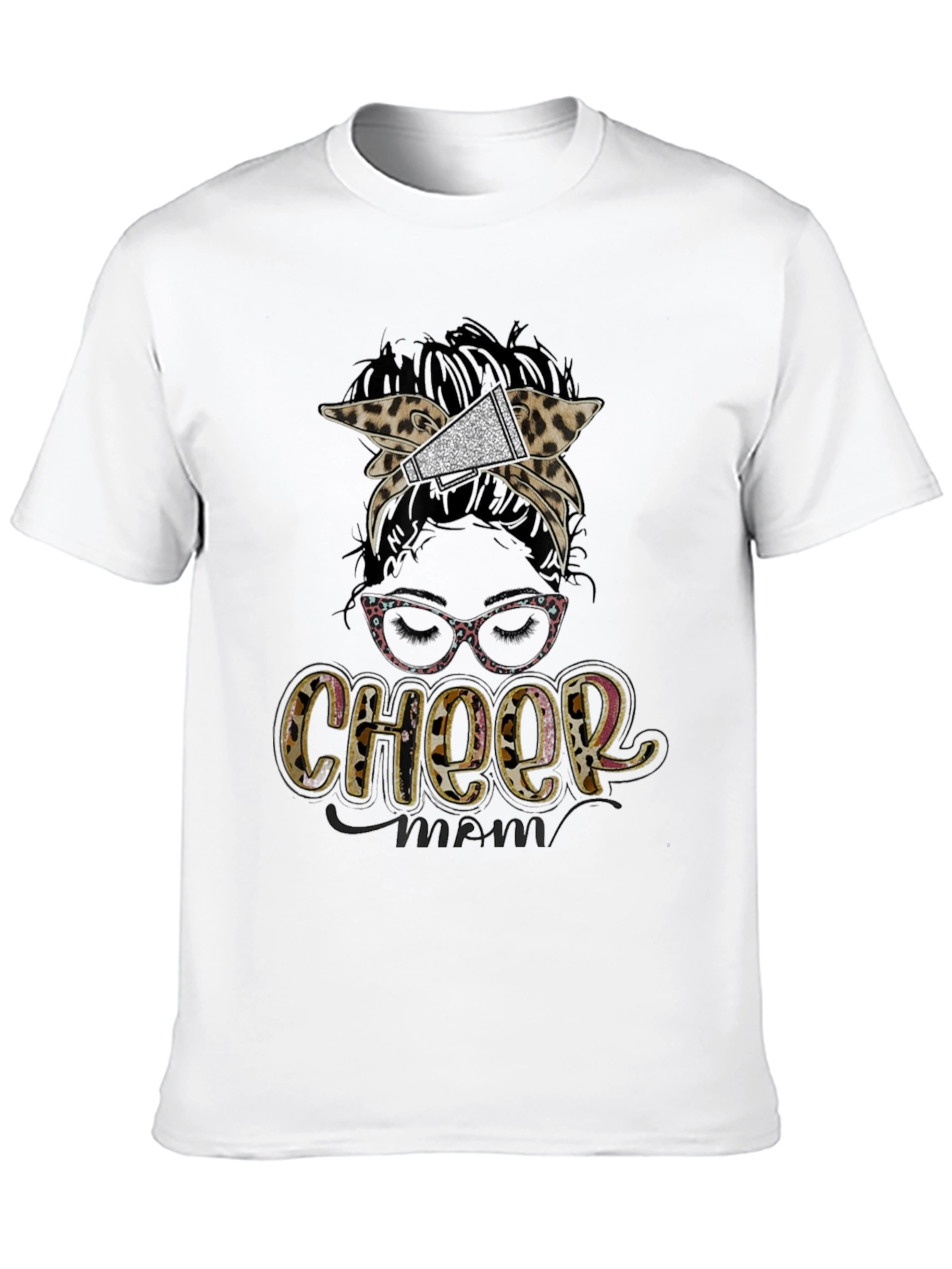 Cheer Mom Messy Bun Leopard Print T-Shirt - 10