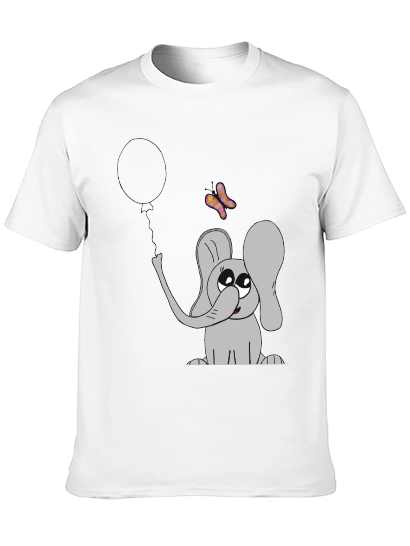 Black Cute Elephant Graphic Tee - Balloon & Butterfly Design view 10