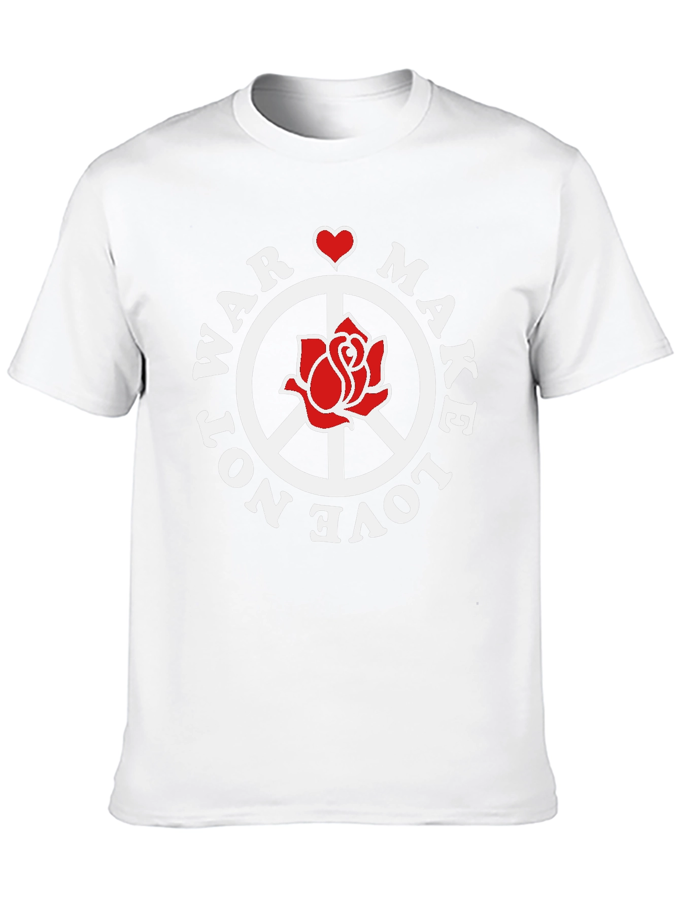 Black Make Love Not War T-Shirt Peace Sign Rose Graphic view 10