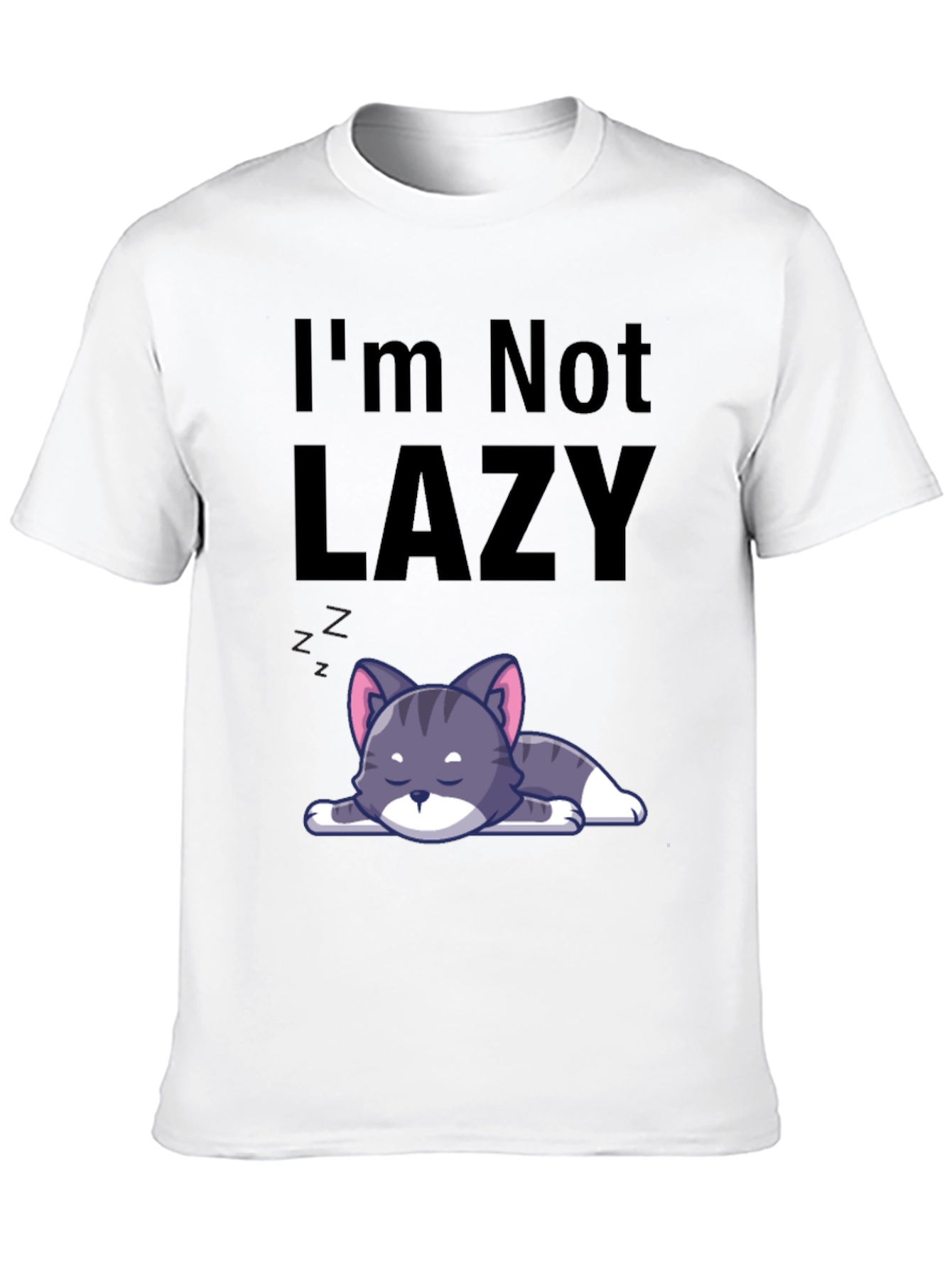 Black I'm Not Lazy Cat T-Shirt - Comfortable Cotton Blend view 10