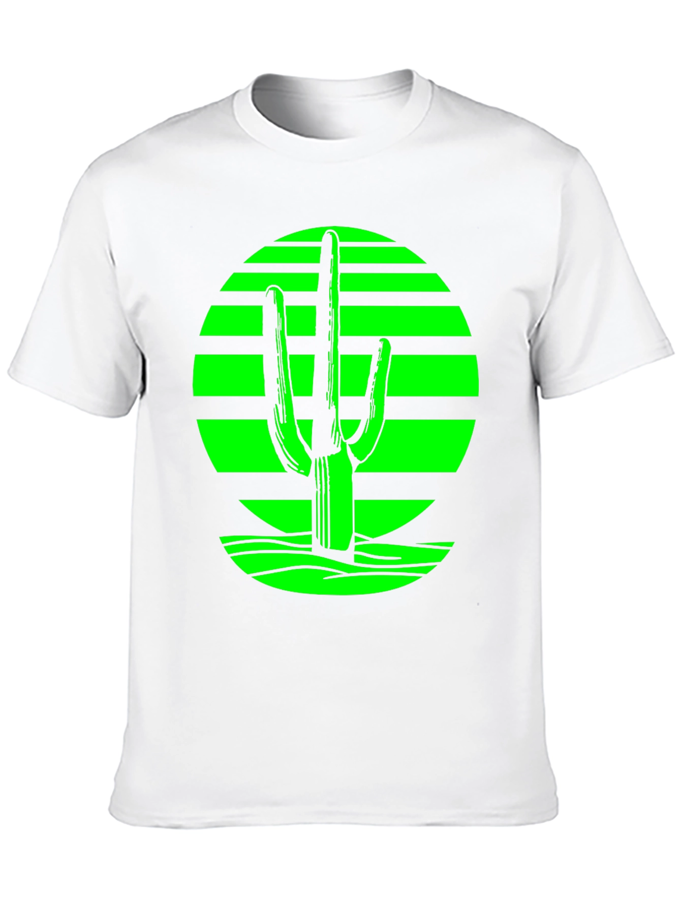 Black Retro Desert Cactus T-Shirt - Green on Black view 10