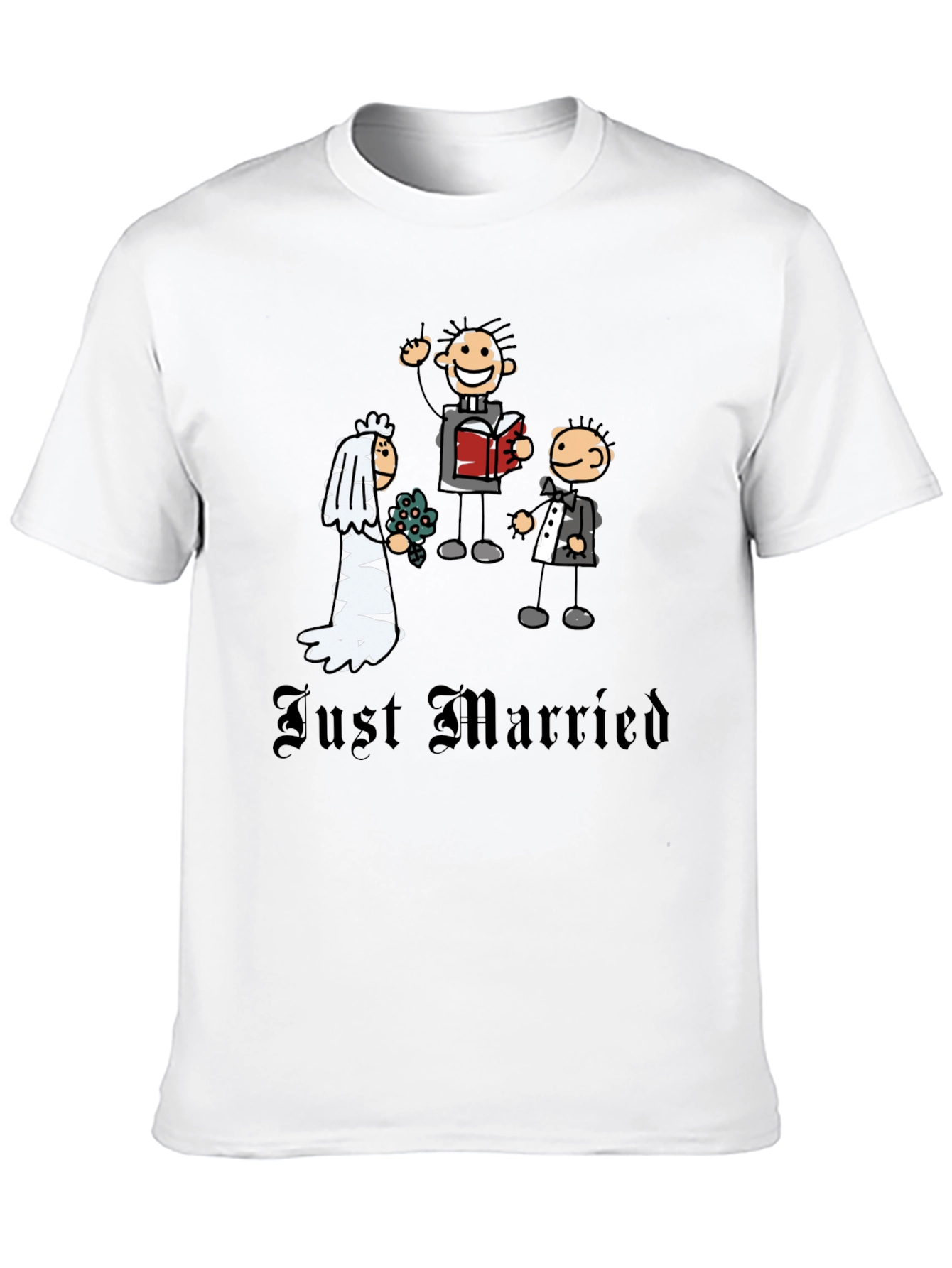 Black Just Married Cartoon Graphic T-Shirt - Novelty Wedding Tee view 10