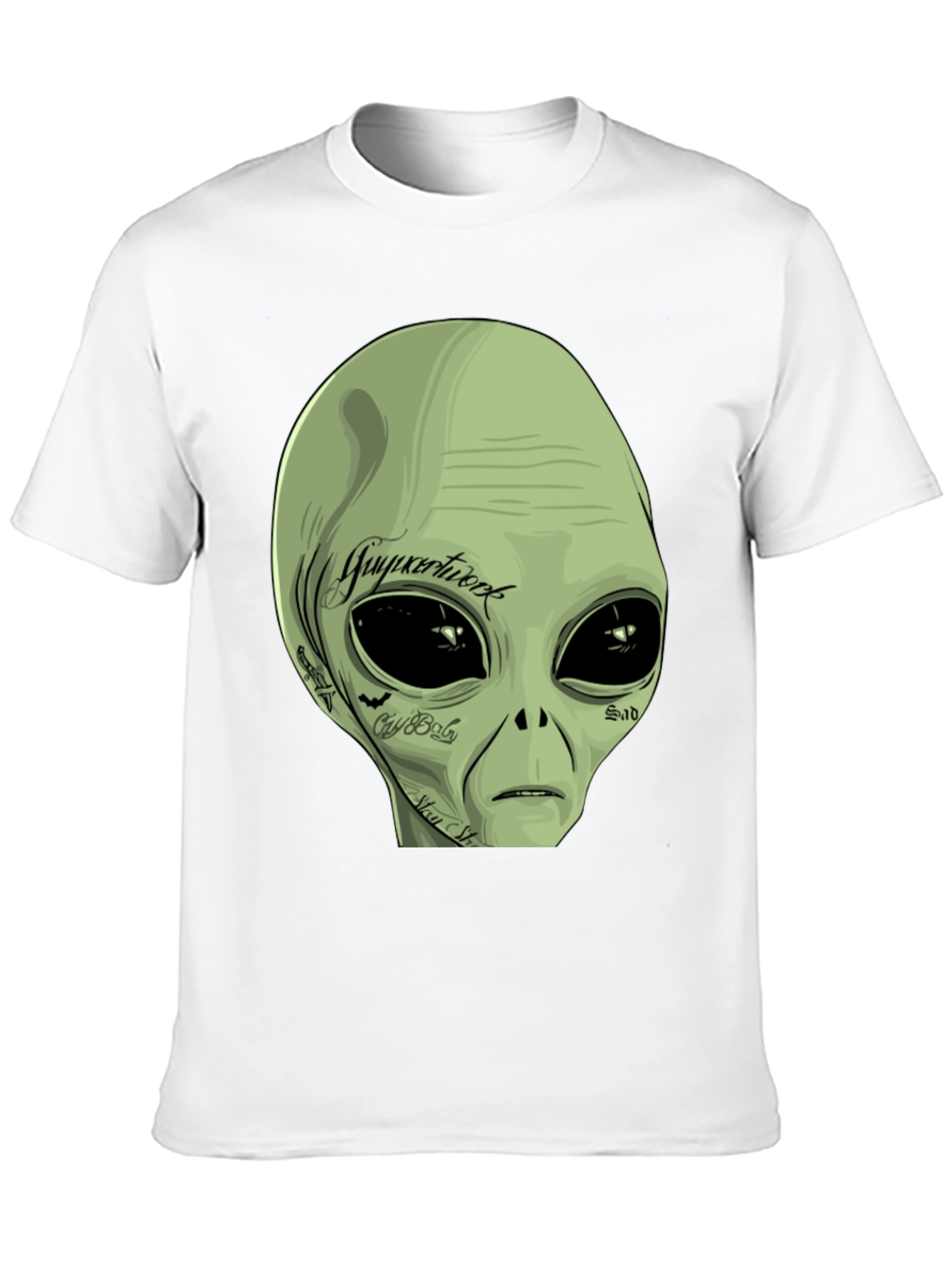 Black Tattooed Alien Graphic Tee - Black Cotton Casual T-Shirt view 10