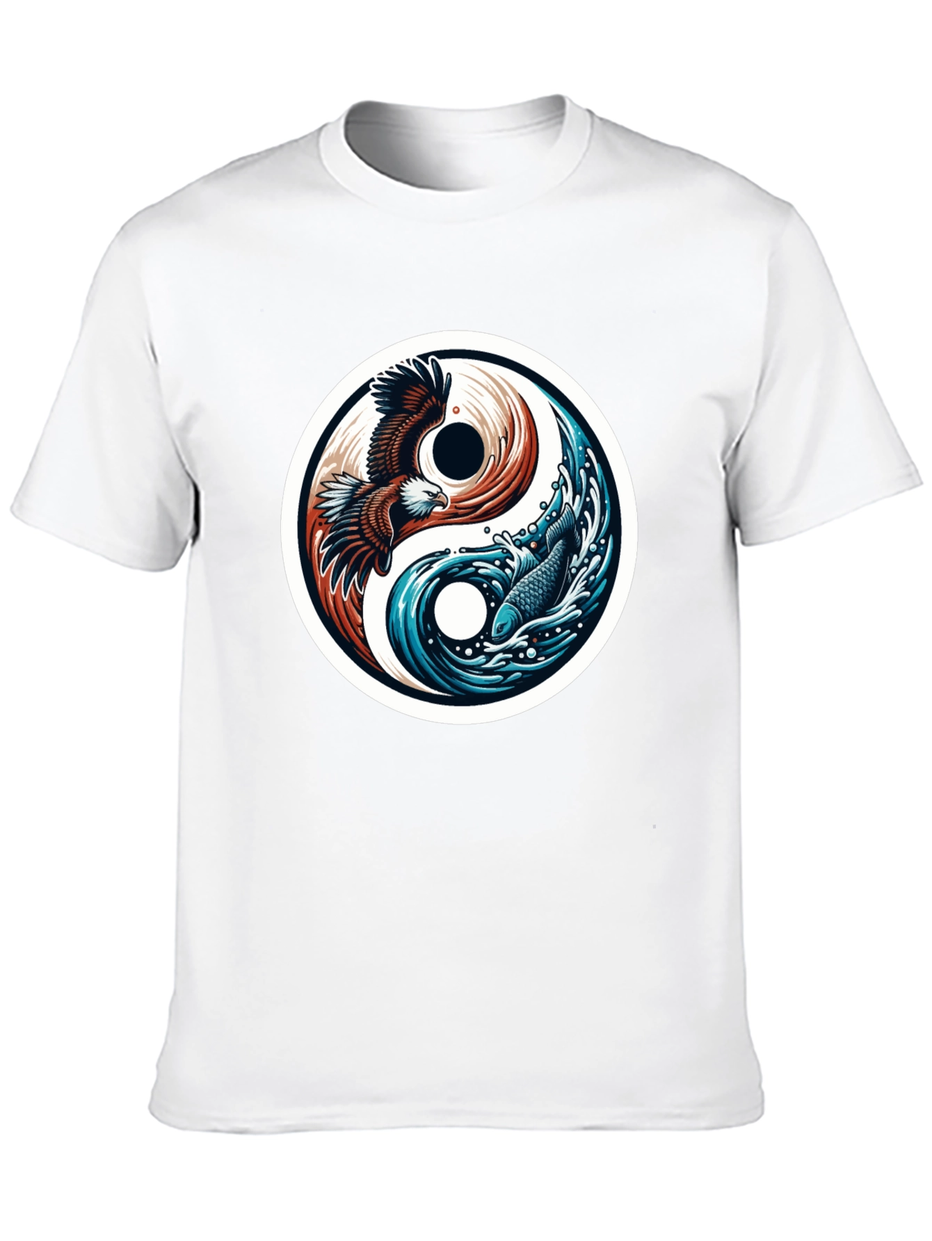 Black Yin Yang Eagle Fish Graphic Tee - Harmony & Style view 10